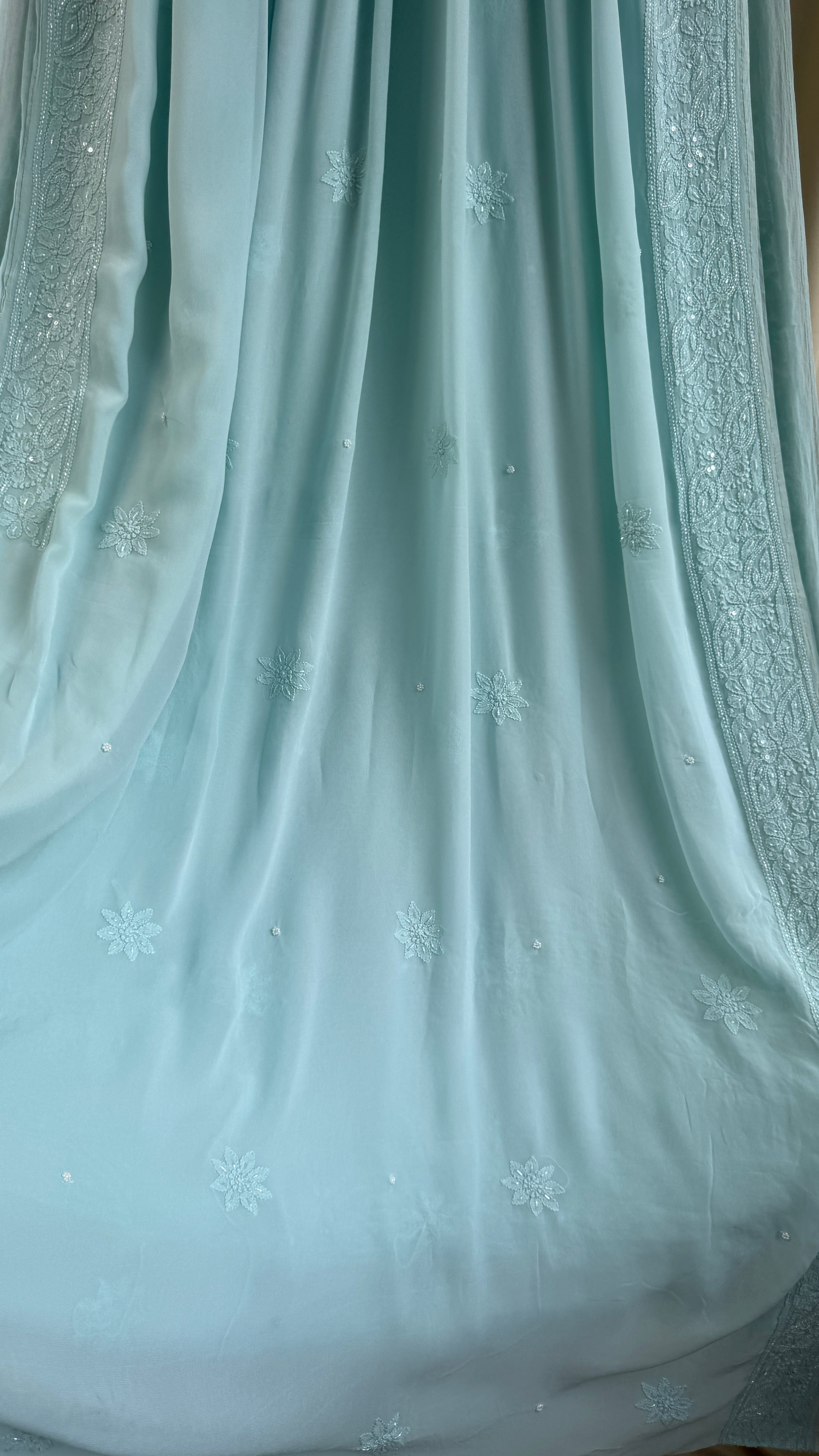 Viscose Chikankari saree with Pearl embellishments - Tiffany