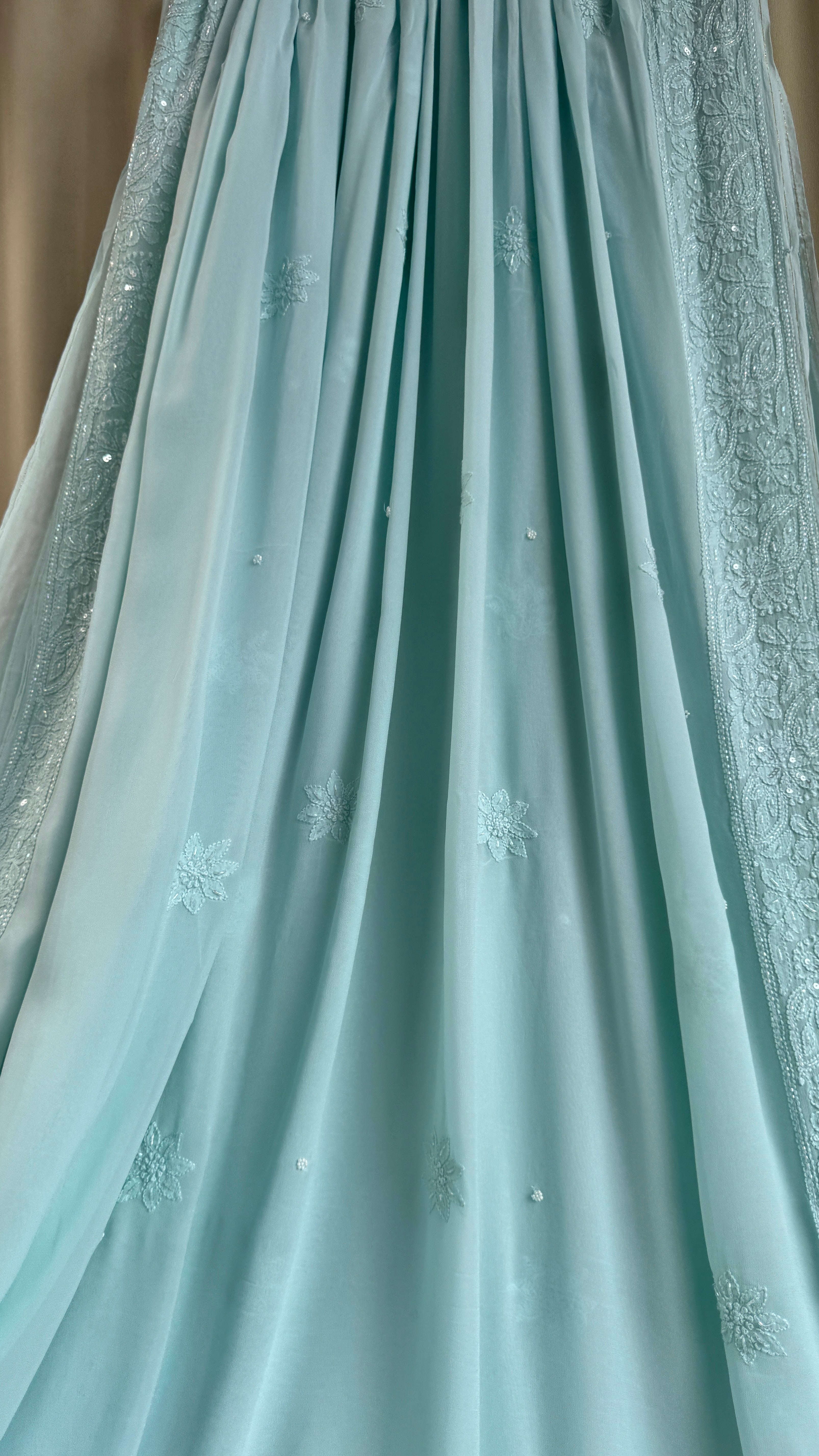 Viscose Chikankari saree with Pearl embellishments - Tiffany