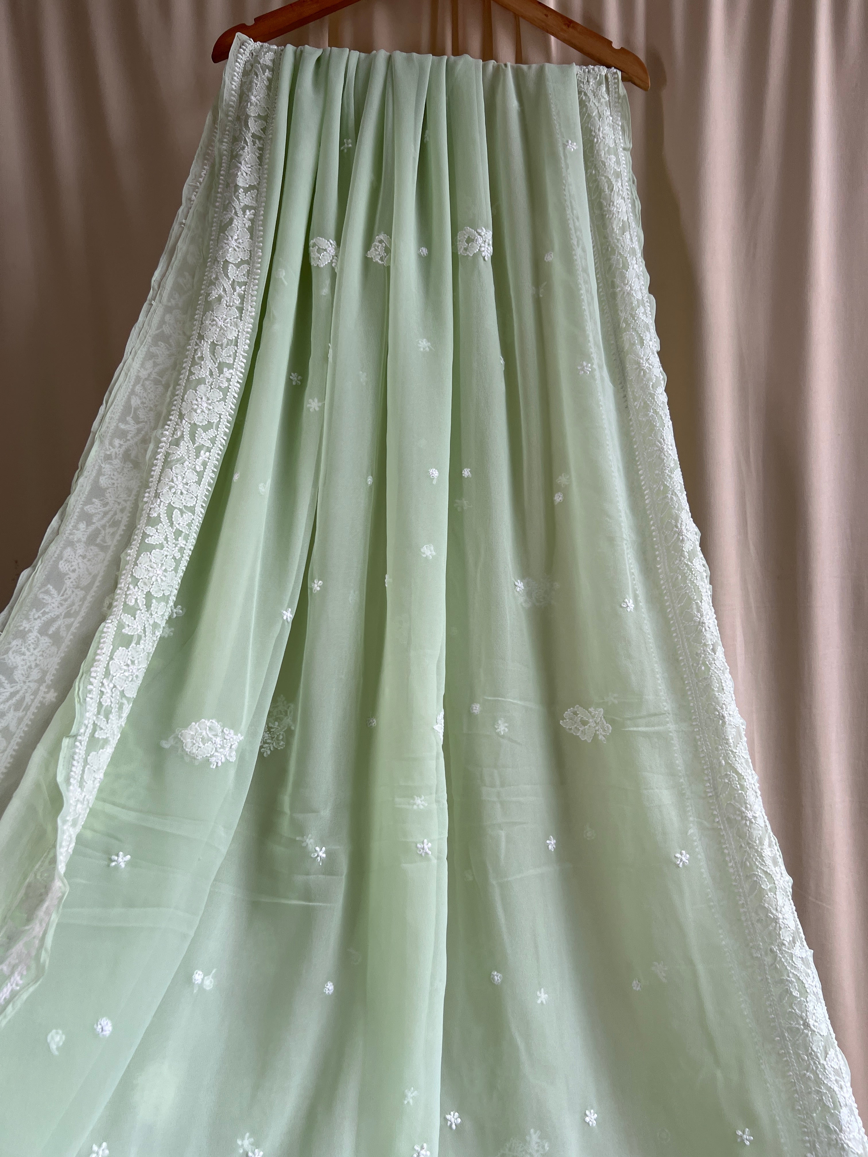 Georgette Chikankari saree in Pistachio ARIAA CHIKANKARI