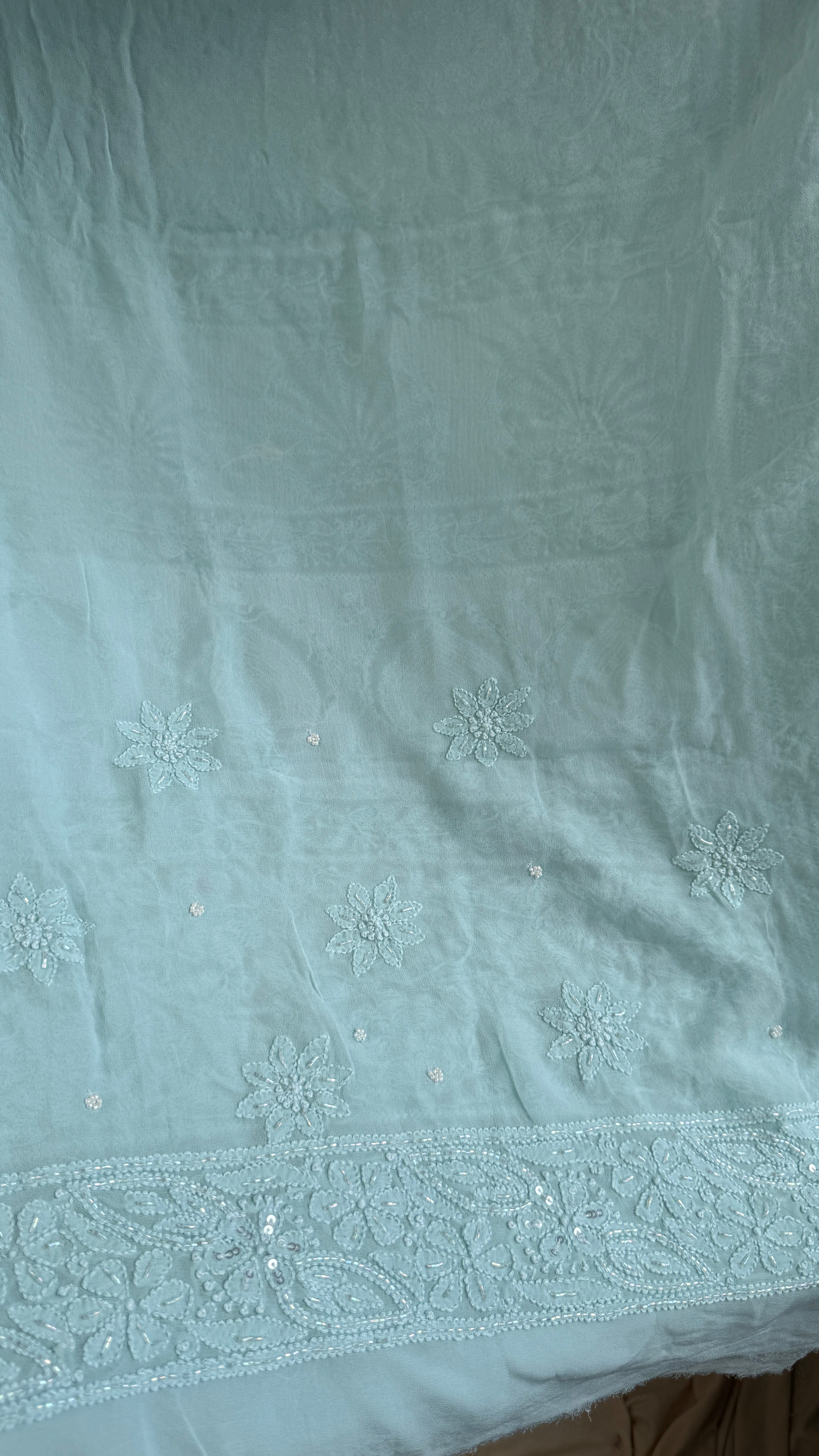 Viscose Chikankari saree with Pearl embellishments - Tiffany