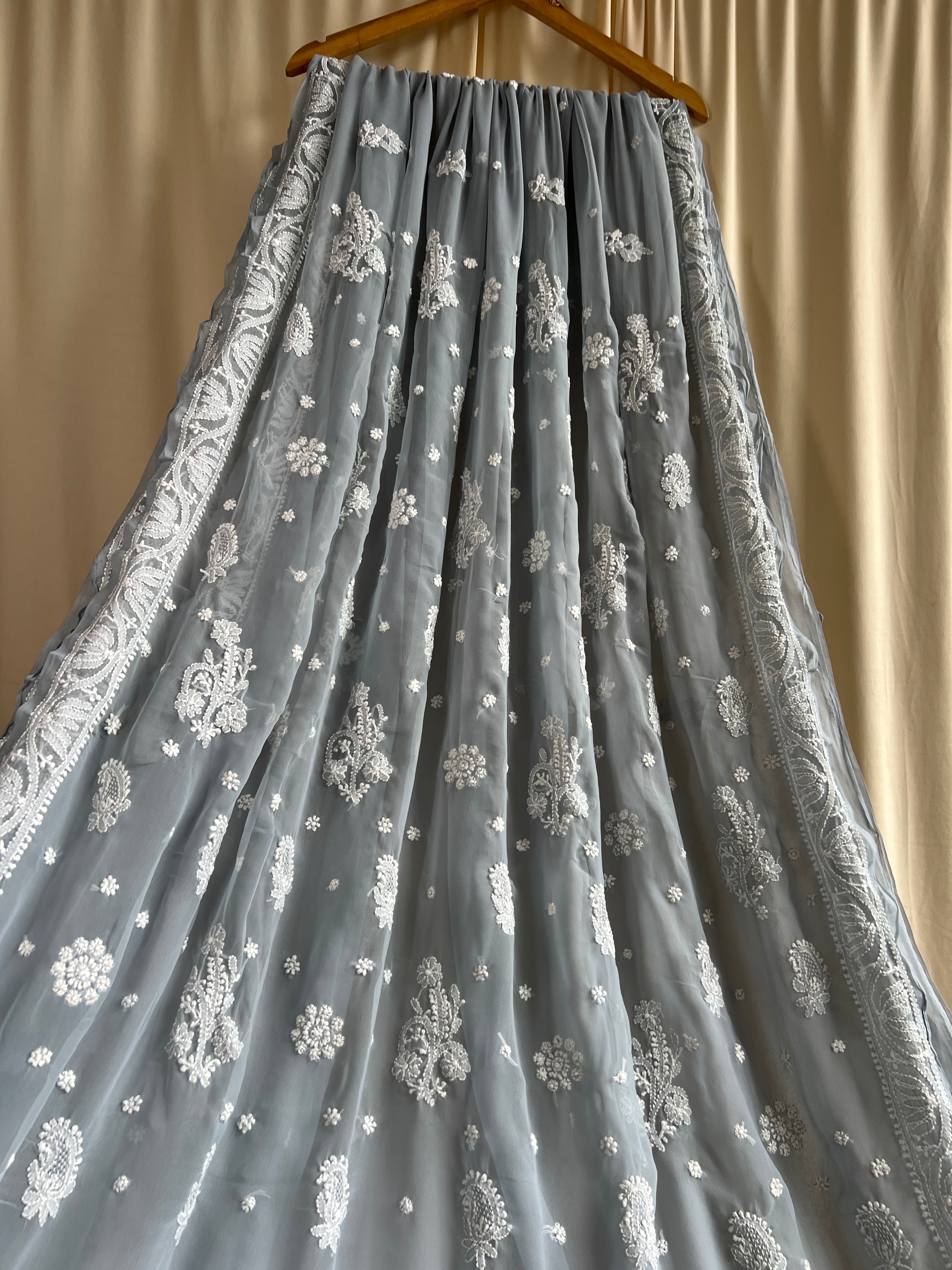 Georgette Chikankari saree in Grey ARIAA CHIKANKARI