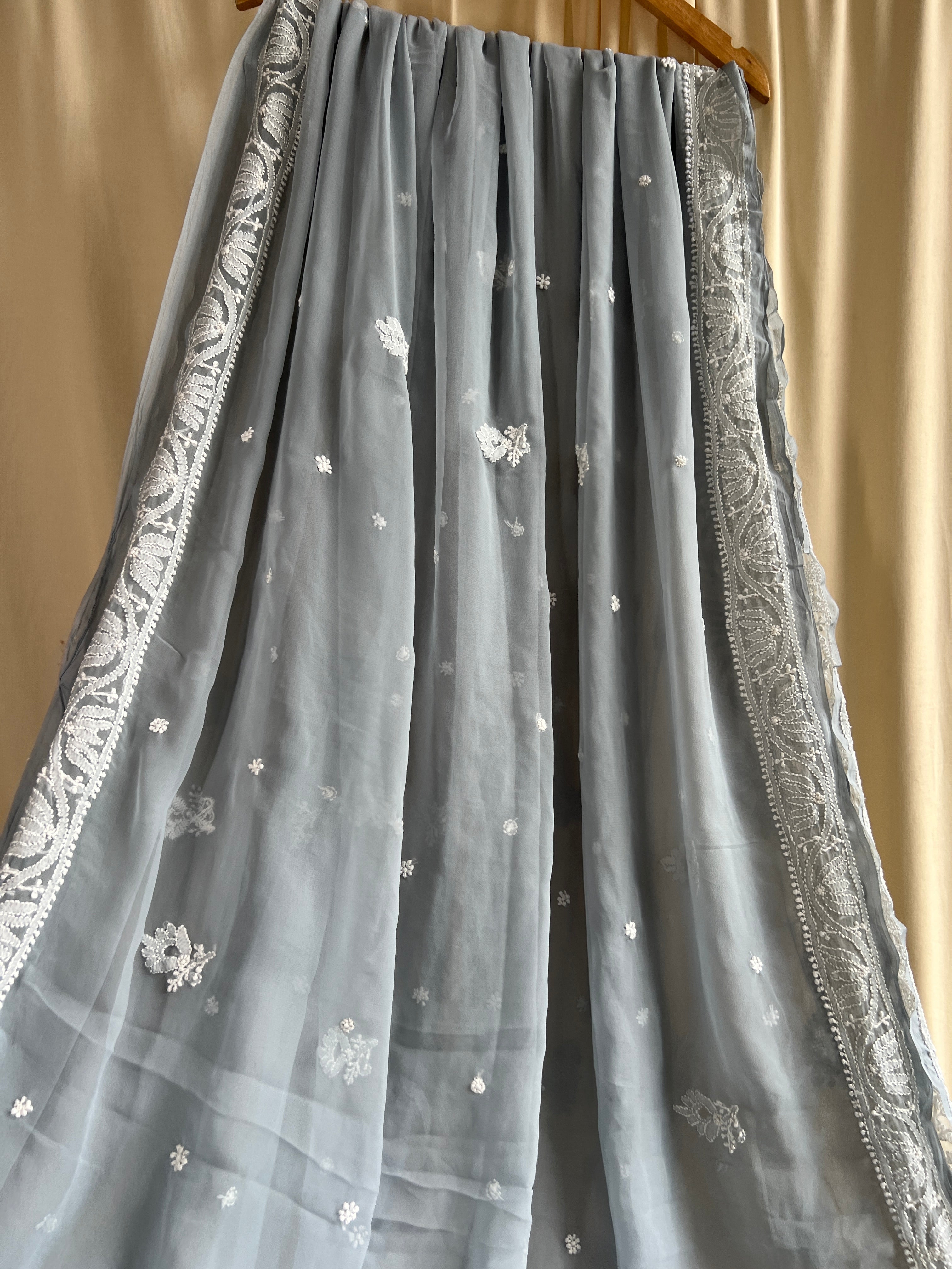 Georgette Chikankari saree in Grey ARIAA CHIKANKARI