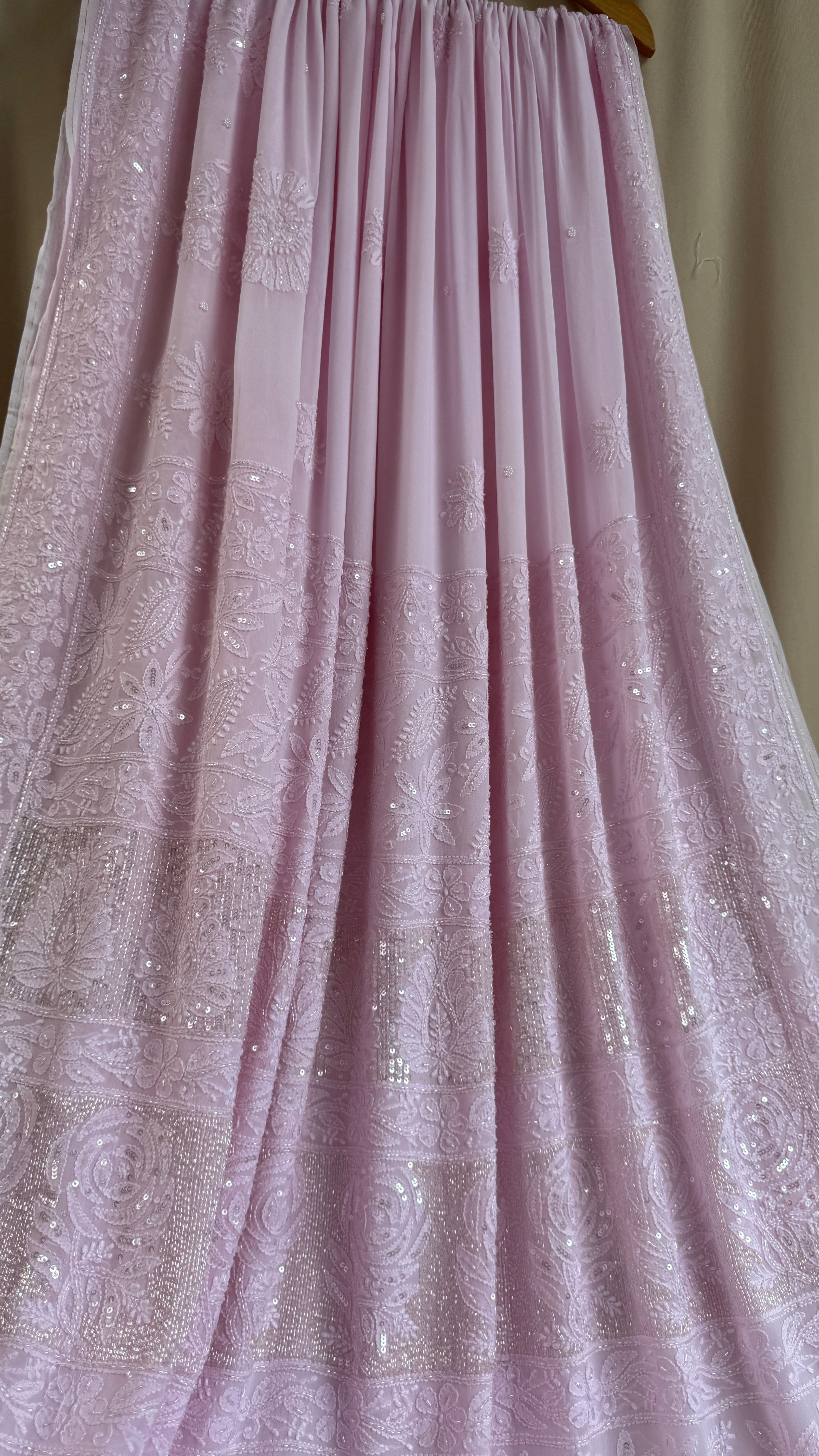 Viscose Chikankari saree with Pearl embellishments - Pink
