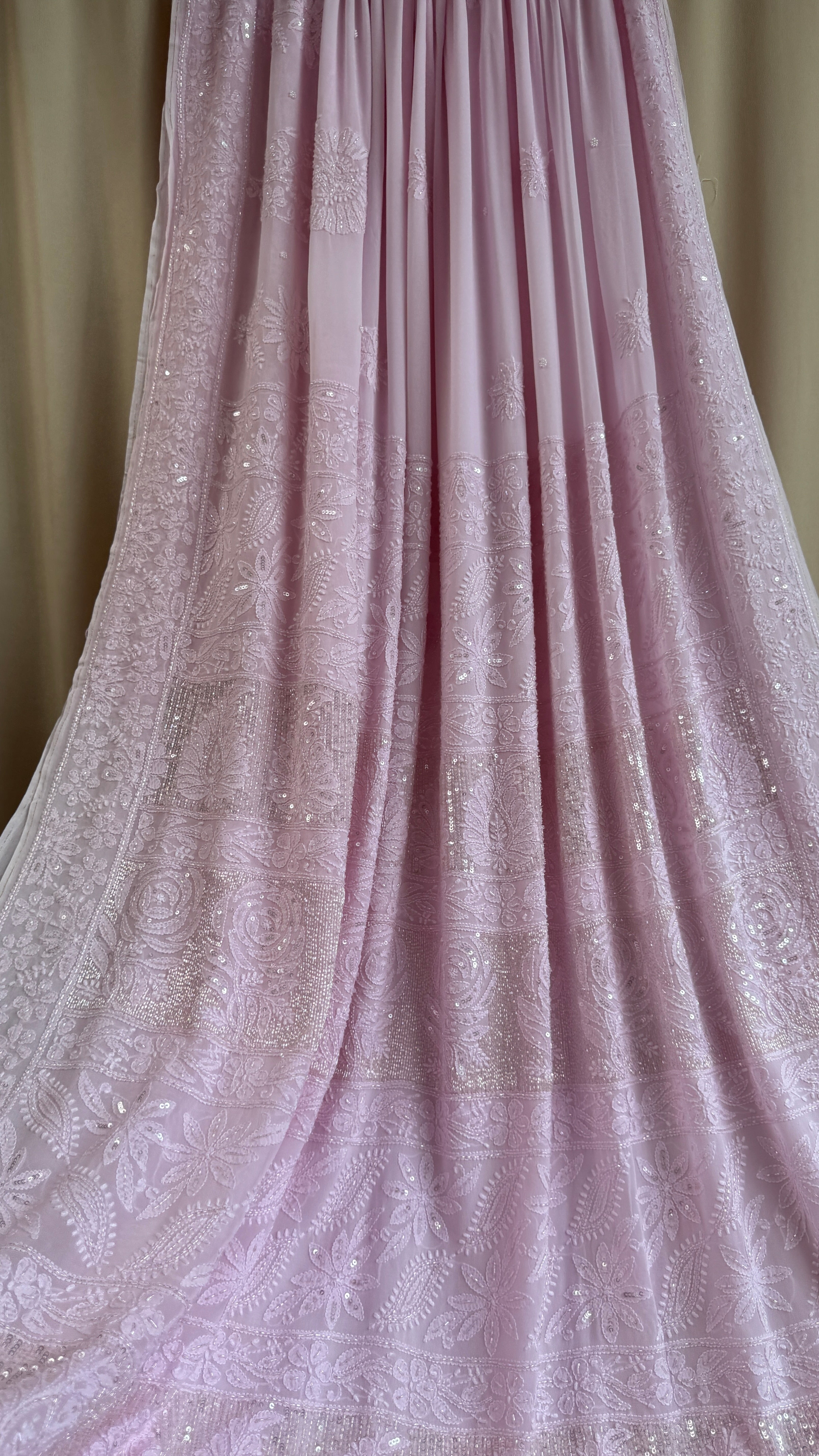 Viscose Chikankari saree with Pearl embellishments - Pink