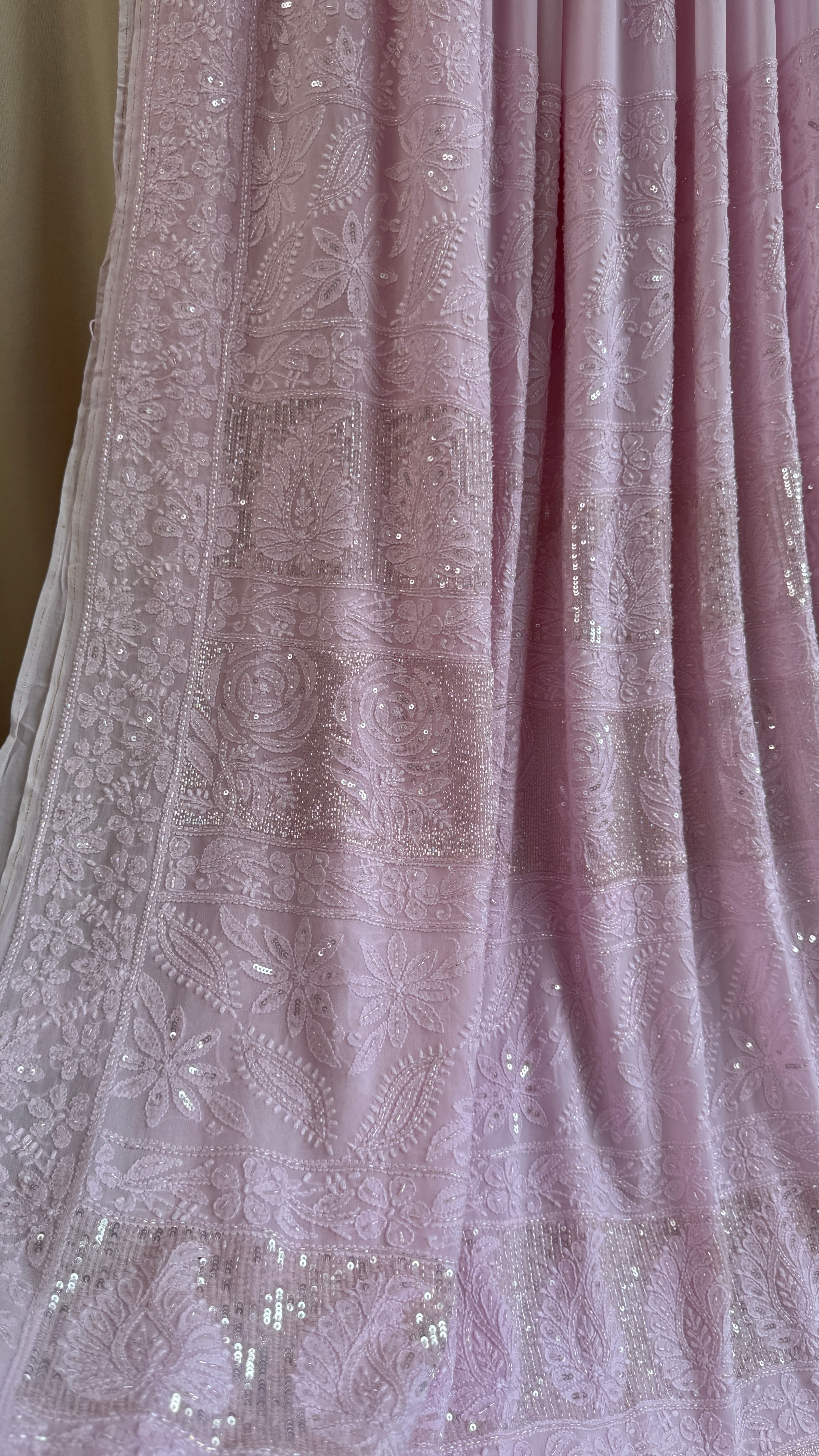 Viscose Chikankari saree with Pearl embellishments - Pink