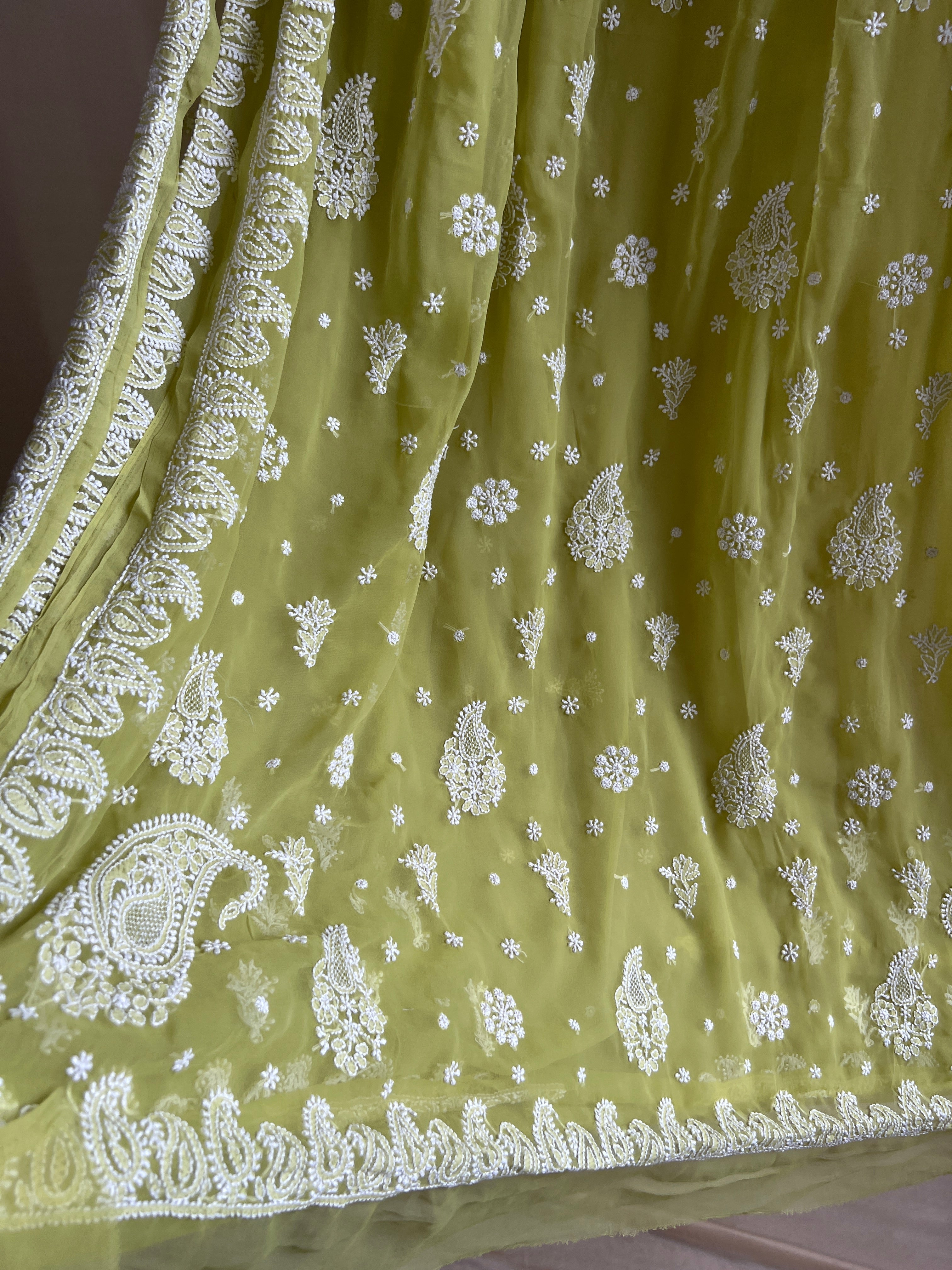 Georgette Chikankari saree in Green ARIAA CHIKANKARI