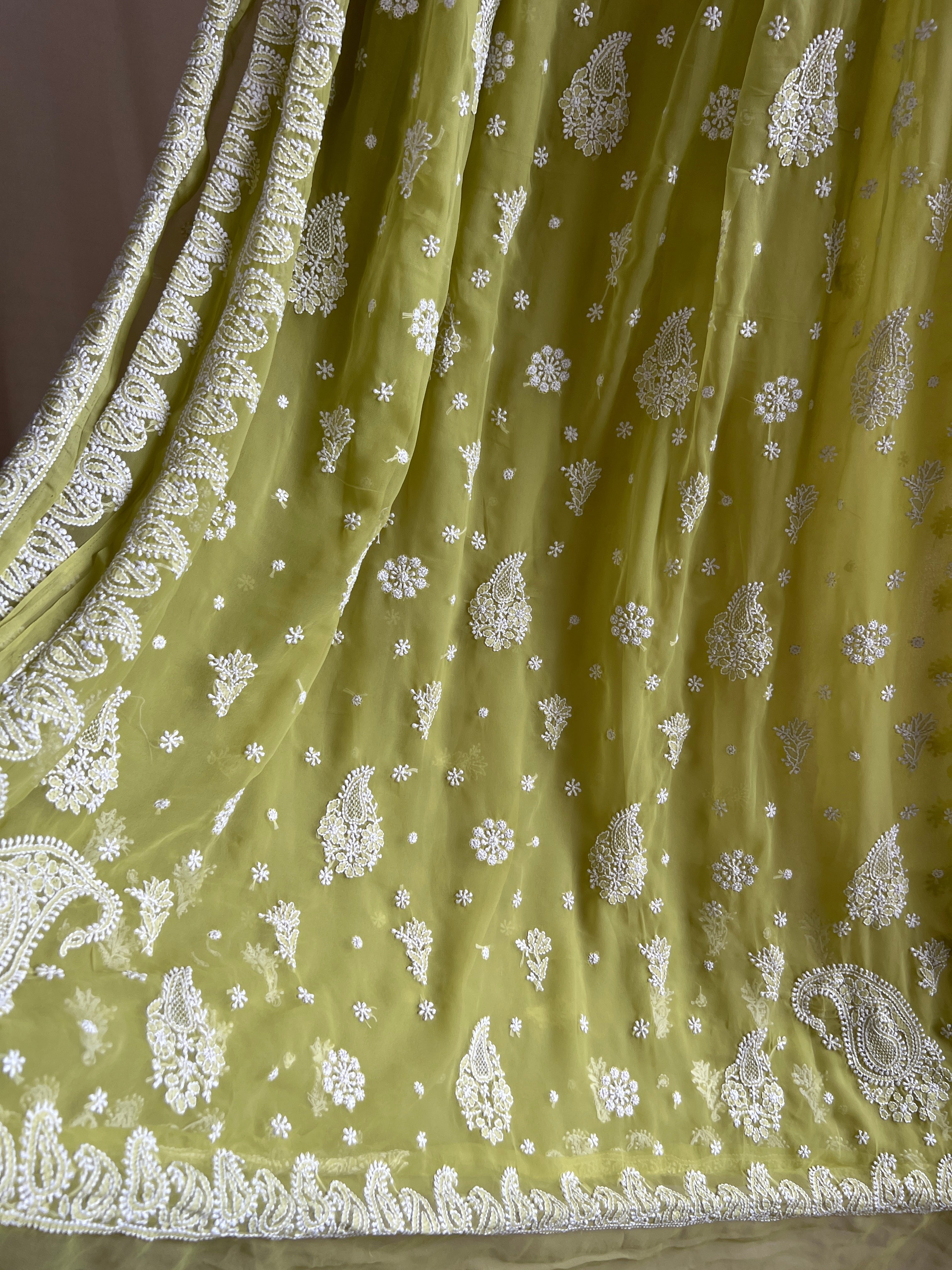 Georgette Chikankari saree in Green ARIAA CHIKANKARI
