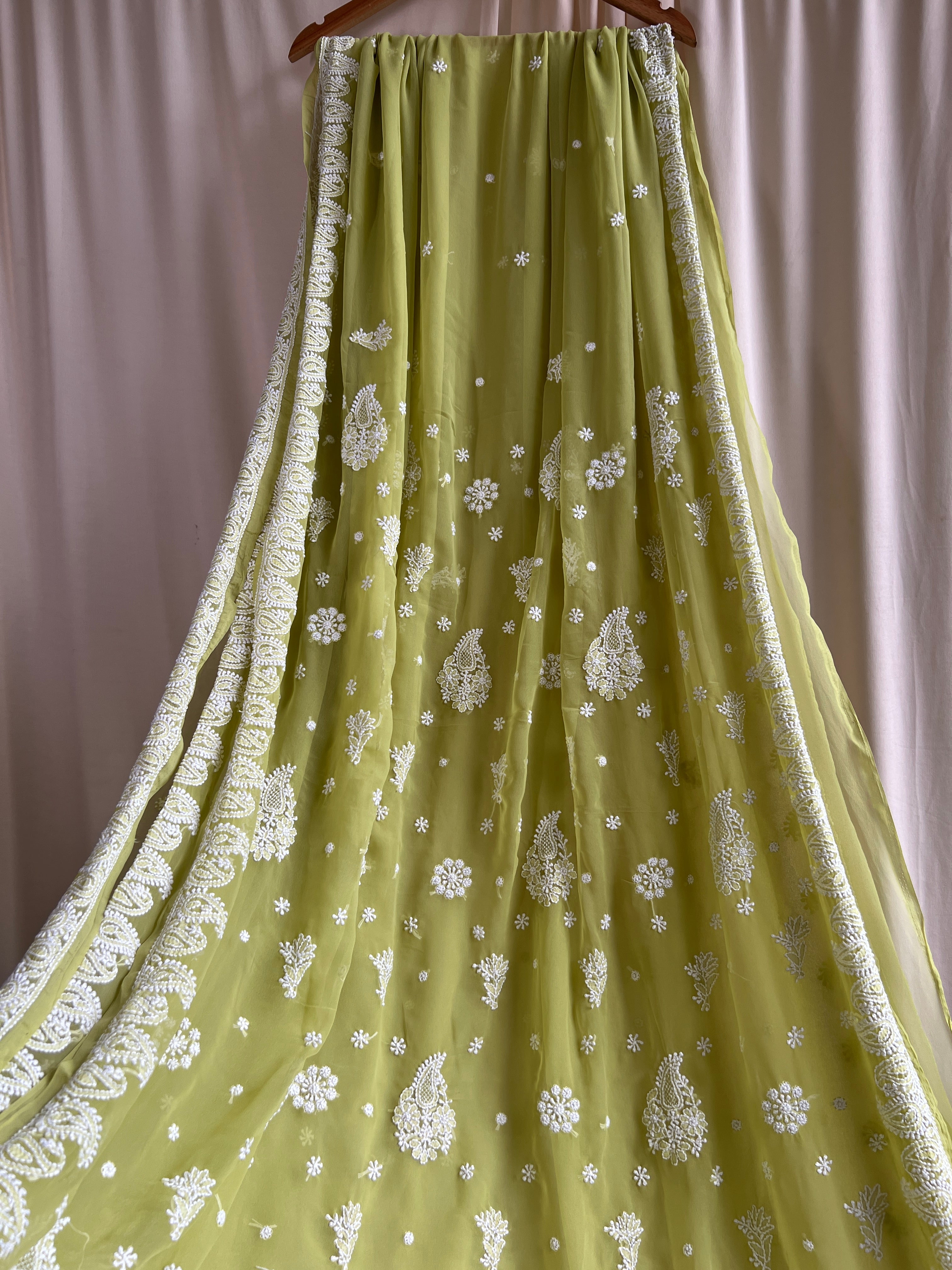 Georgette Chikankari saree in Green ARIAA CHIKANKARI