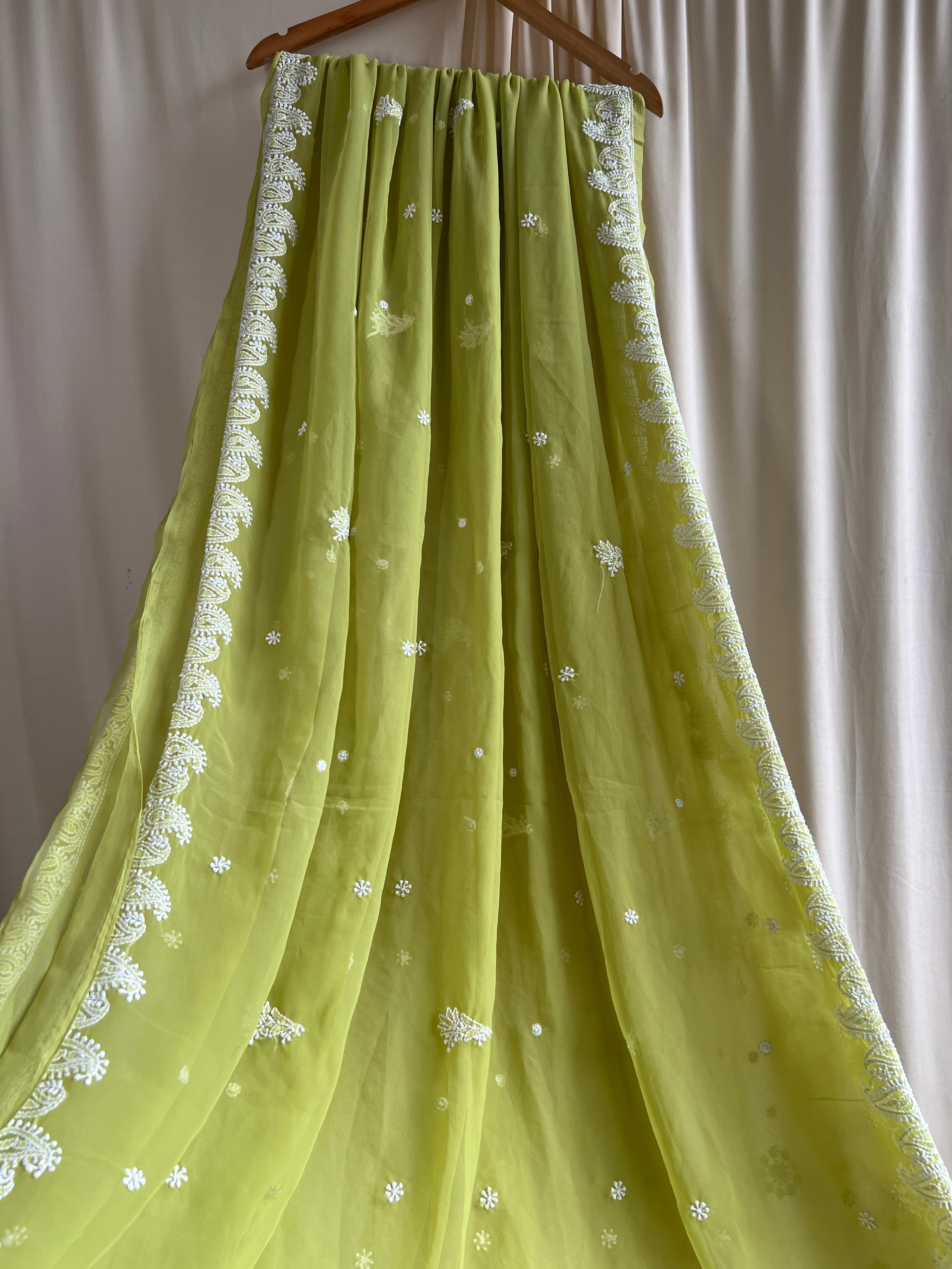 Georgette Chikankari saree in Green ARIAA CHIKANKARI