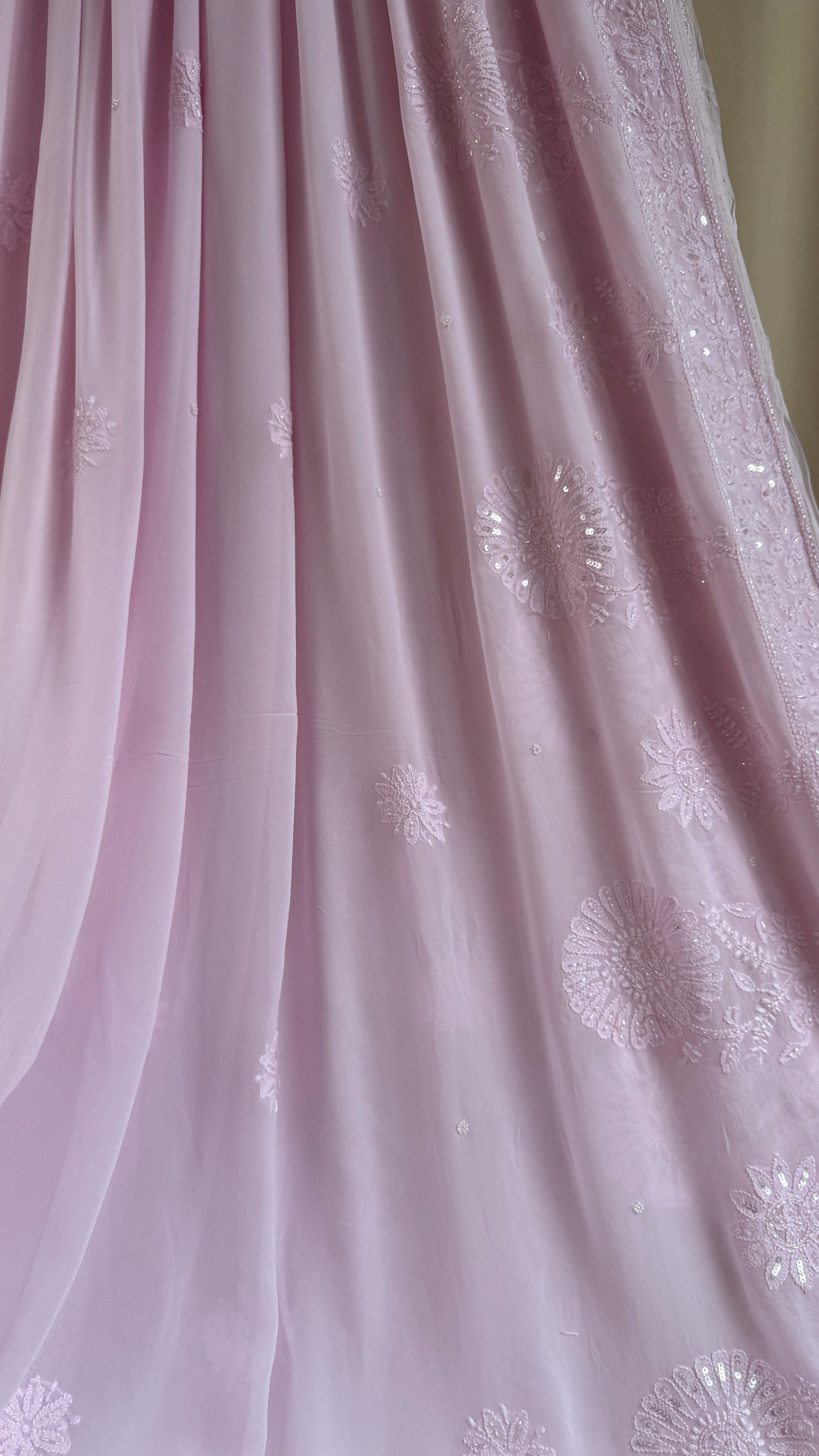 Viscose Chikankari saree with Pearl embellishments - Pink