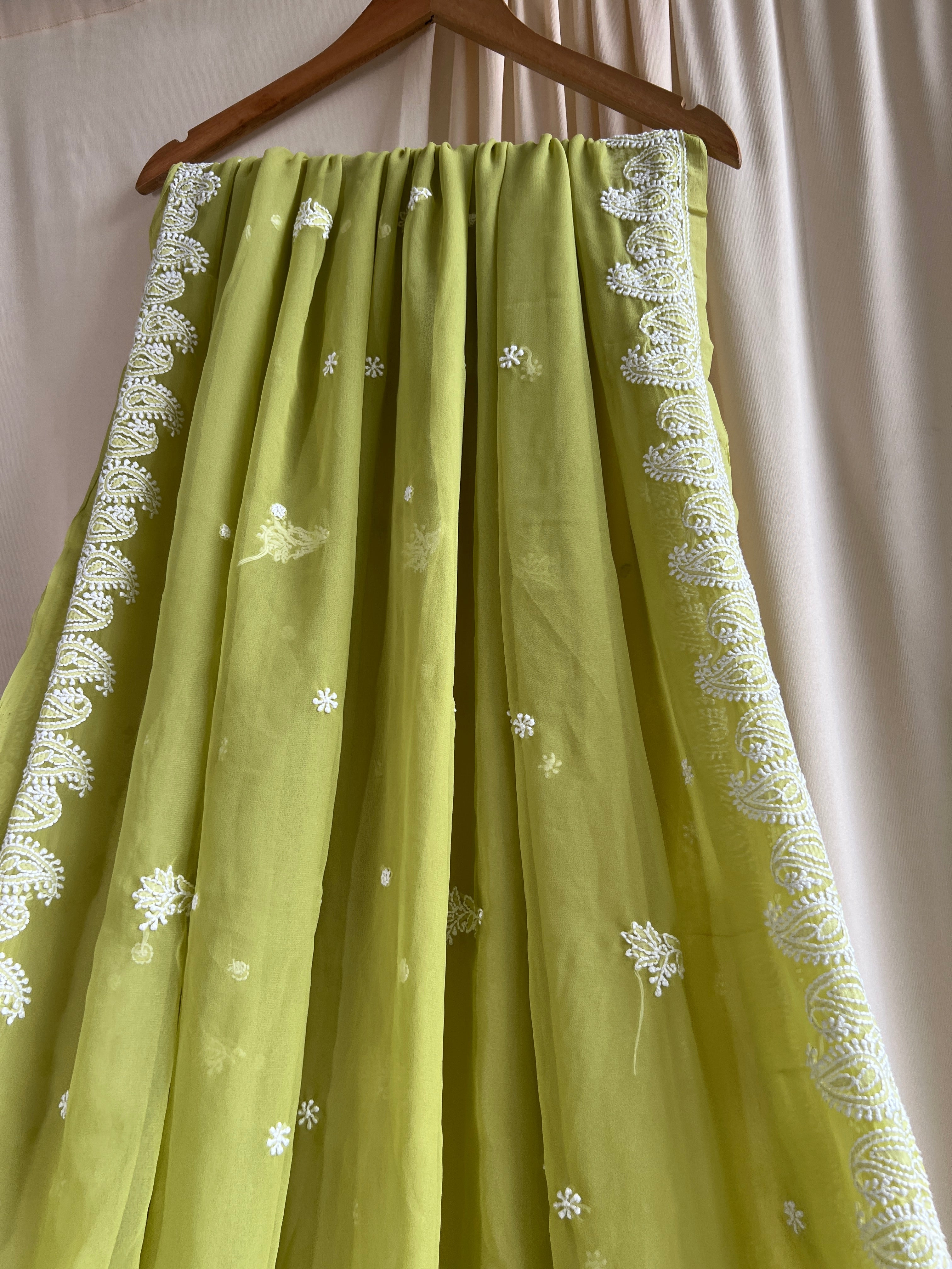 Georgette Chikankari saree in Green ARIAA CHIKANKARI