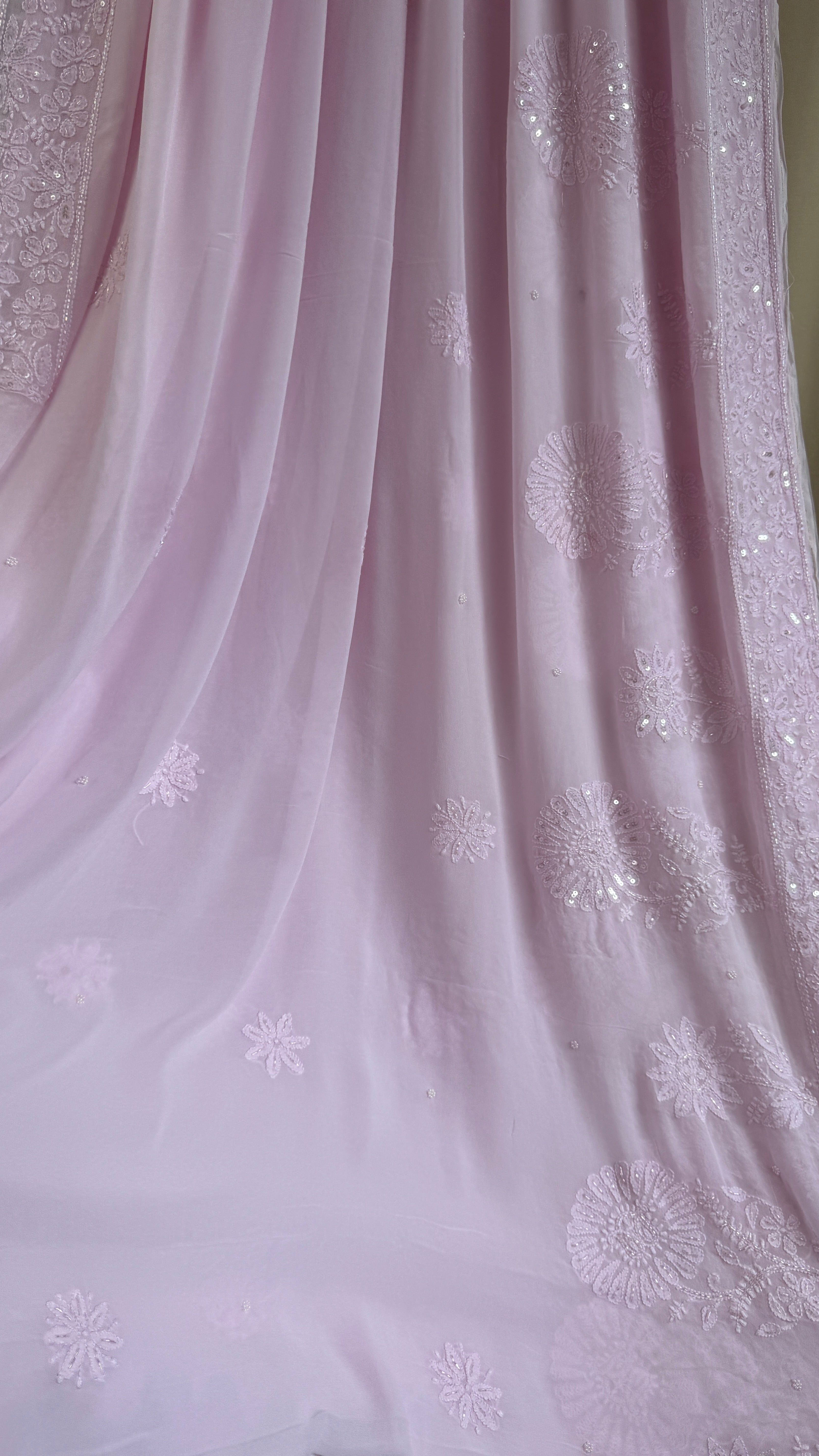 Viscose Chikankari saree with Pearl embellishments - Pink