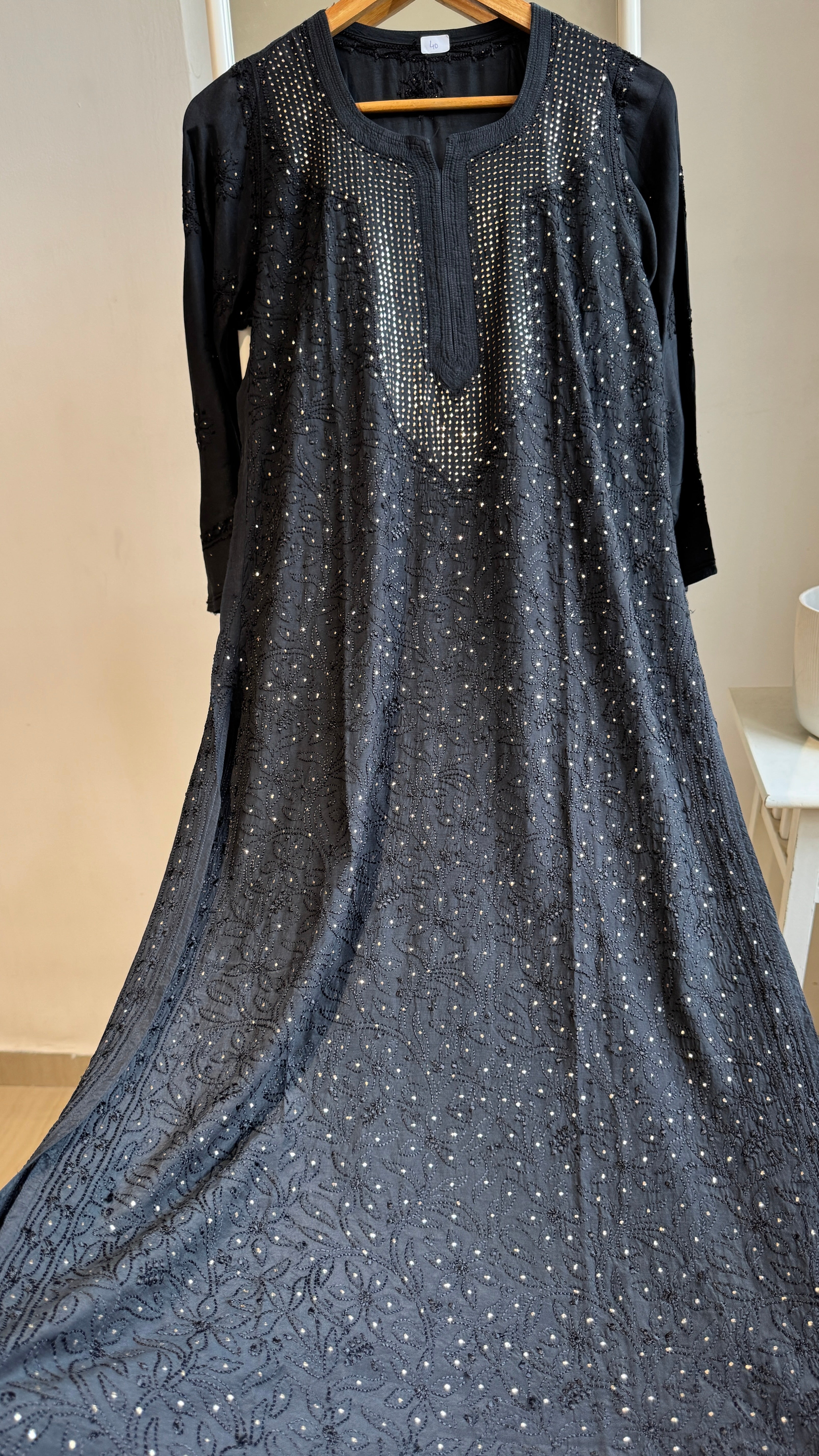 Muslin Chikankari Full Jaal Kurti with Mukaish work - Black - Aayat Collection