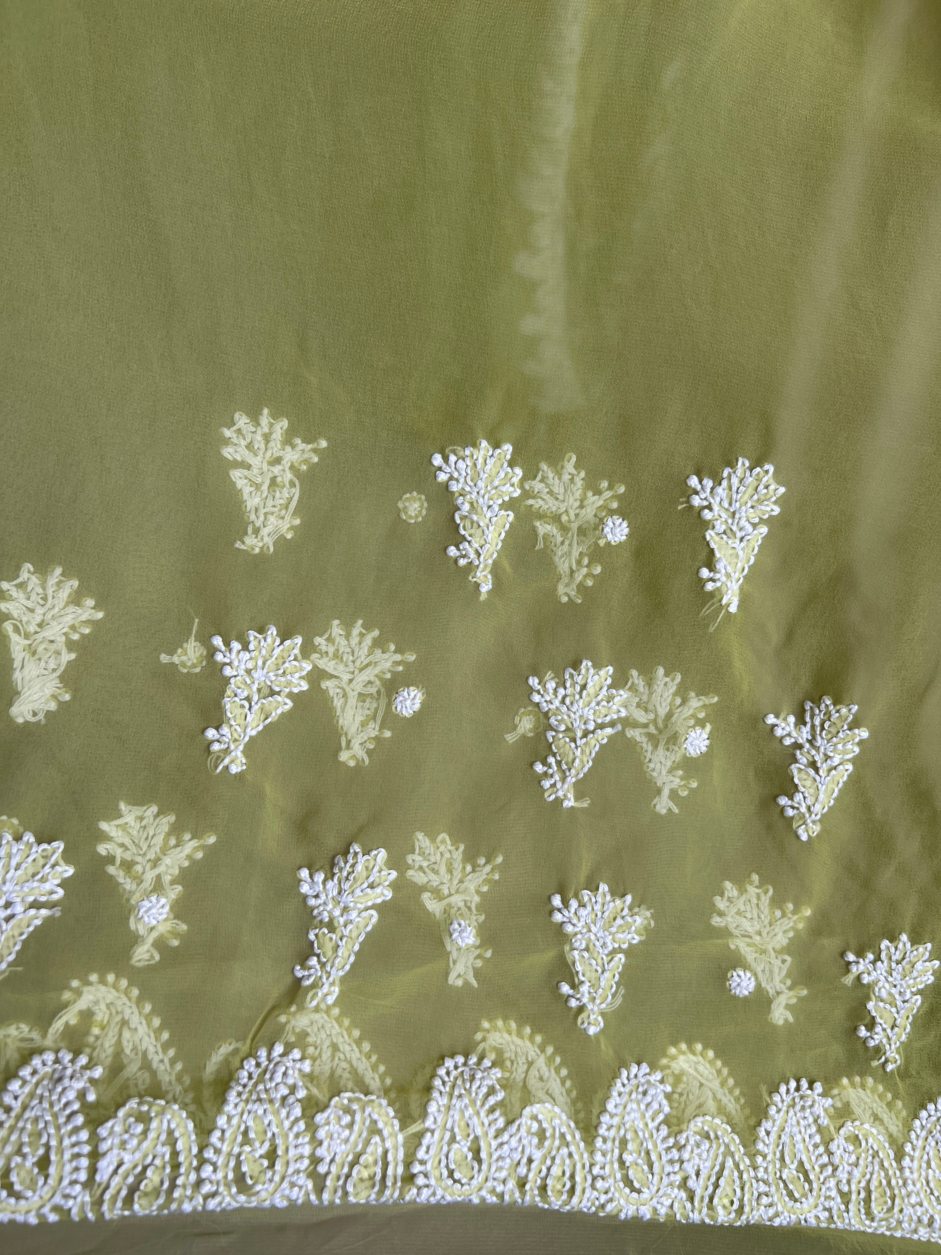 Georgette Chikankari saree in Green ARIAA CHIKANKARI