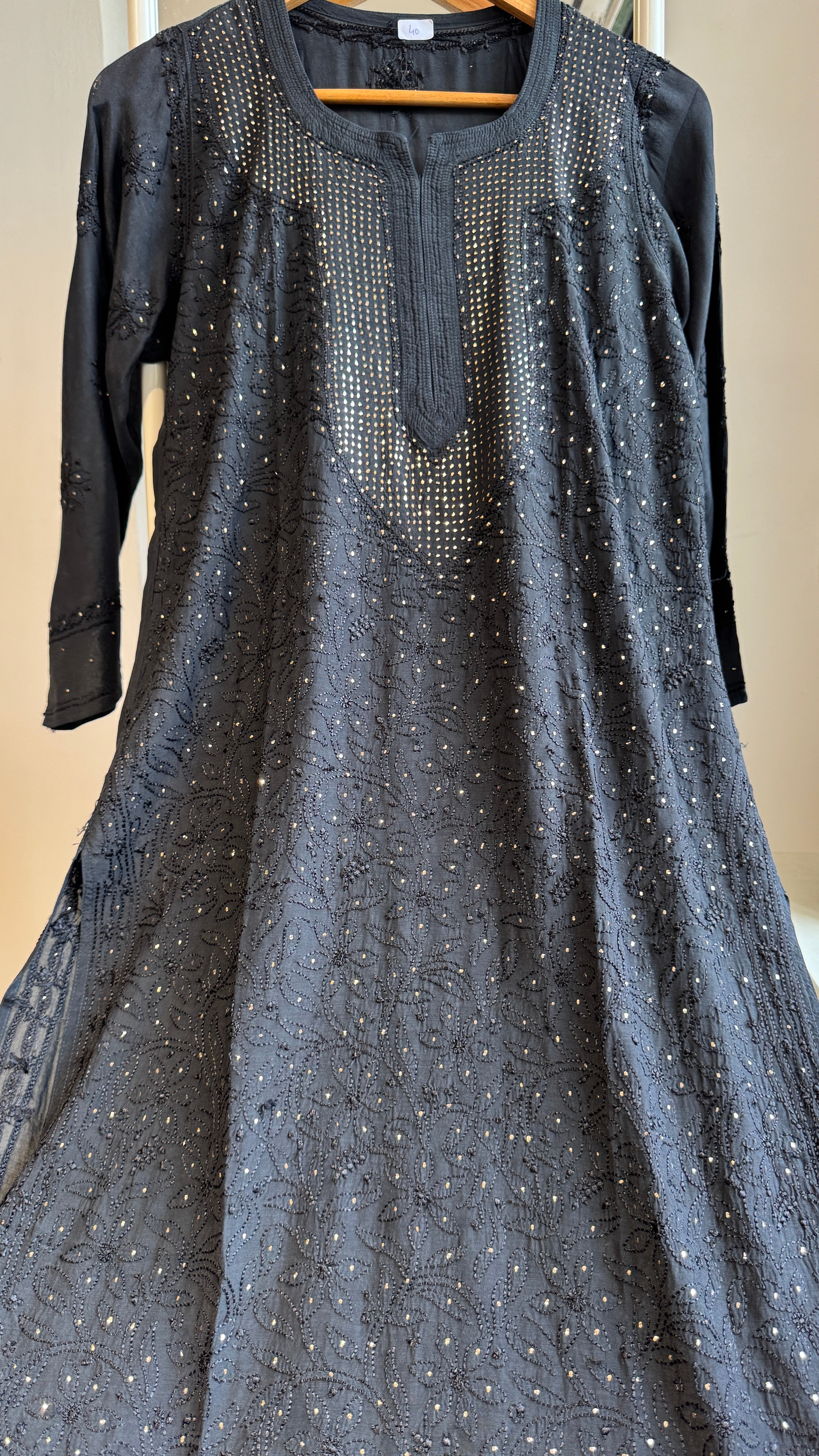 Muslin Chikankari Full Jaal Kurti with Mukaish work - Black - Aayat Collection