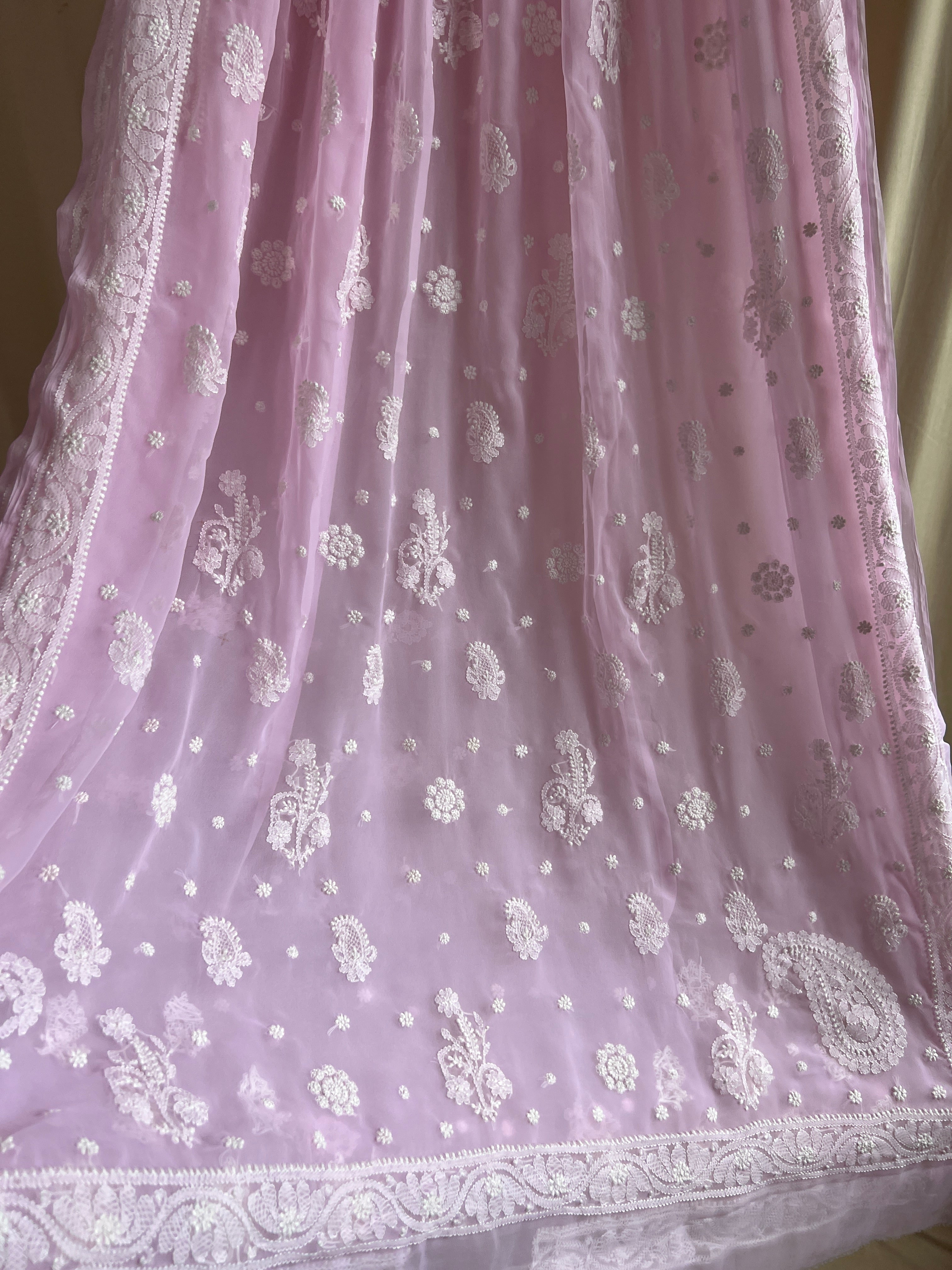 Georgette Chikankari saree in Pink ARIAA CHIKANKARI