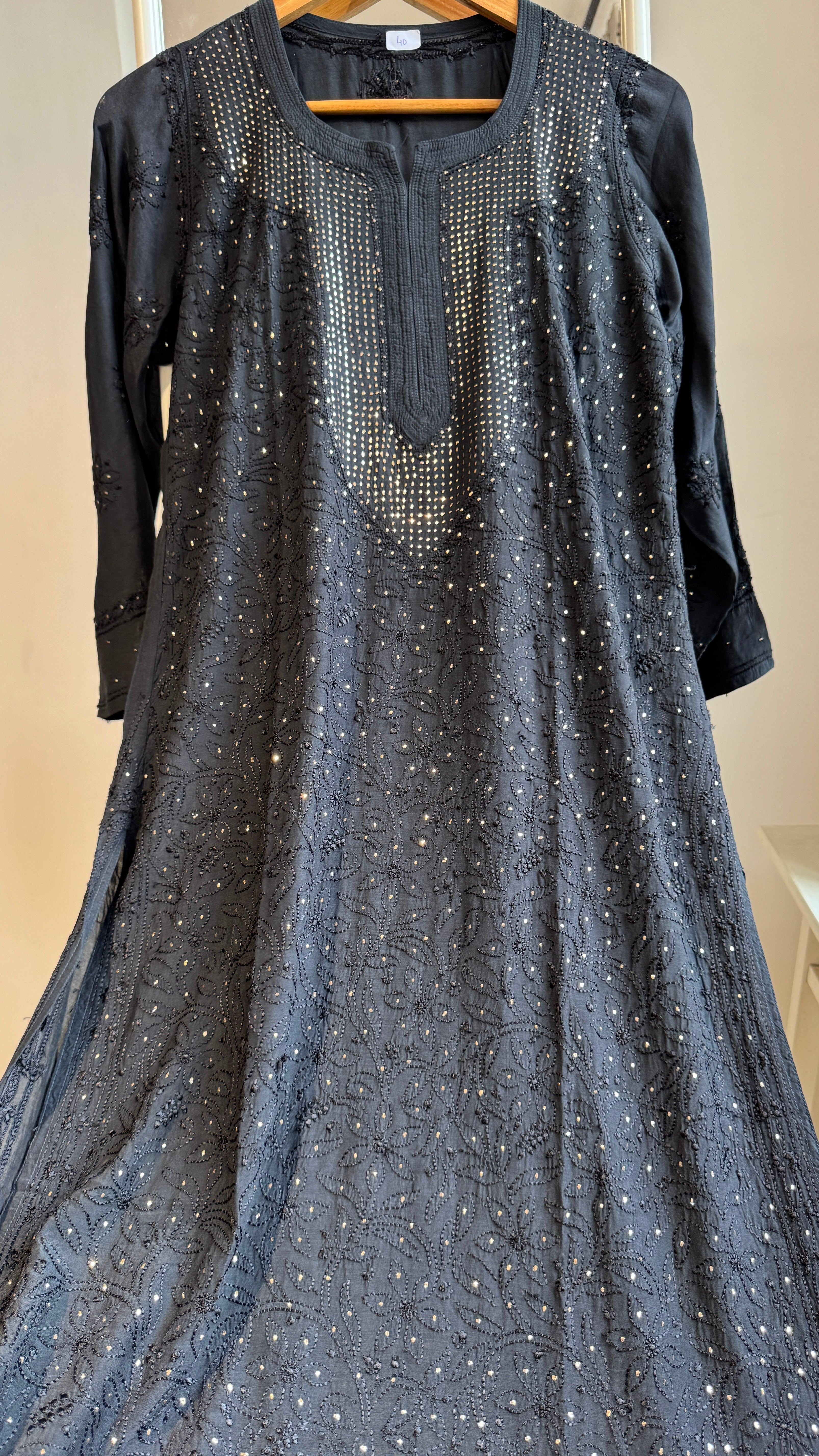 Muslin Chikankari Full Jaal Kurti with Mukaish work - Black - Aayat Collection