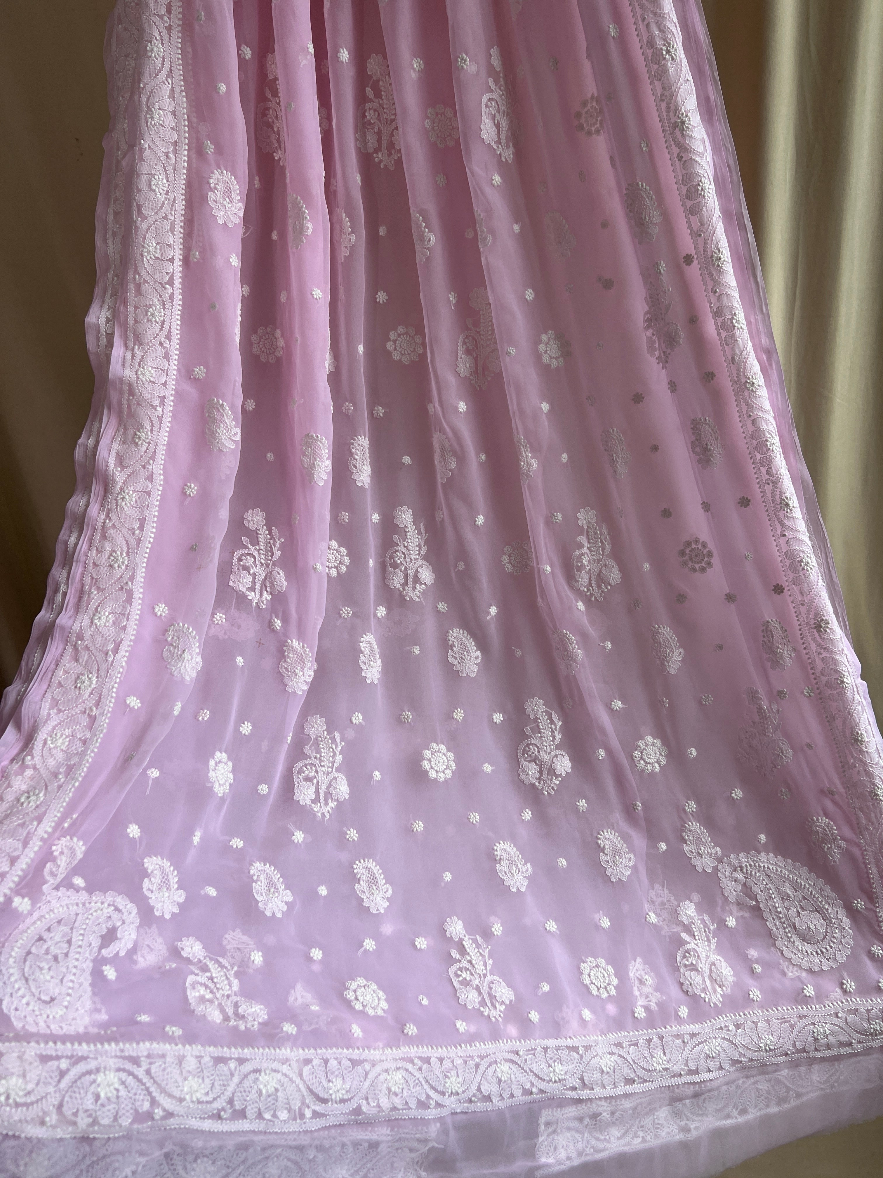 Georgette Chikankari saree in Pink ARIAA CHIKANKARI
