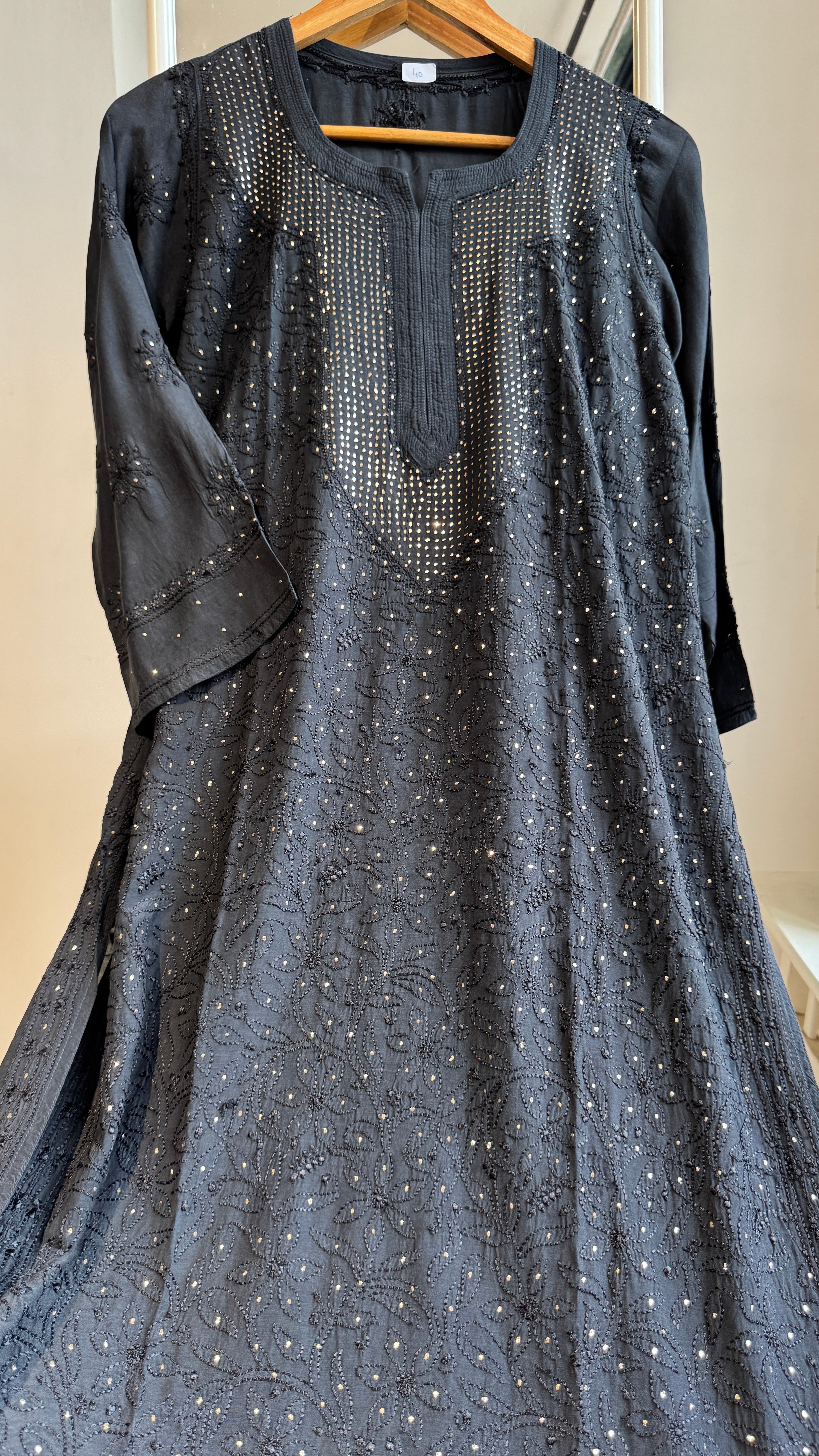 Muslin Chikankari Full Jaal Kurti with Mukaish work - Black - Aayat Collection