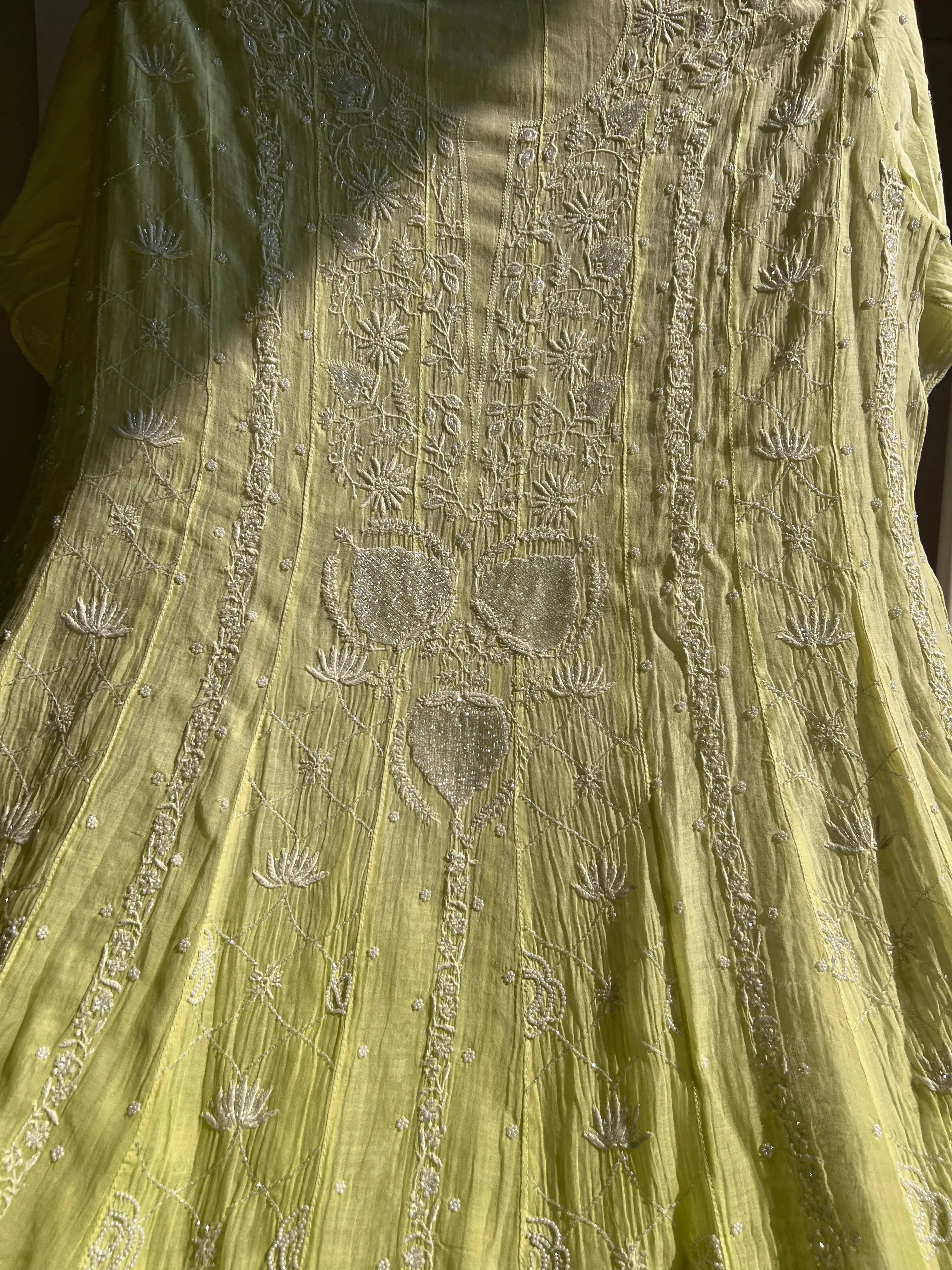 Mul Chanderi Chikankari Anarkali - Green ARIAA CHIKANKARI