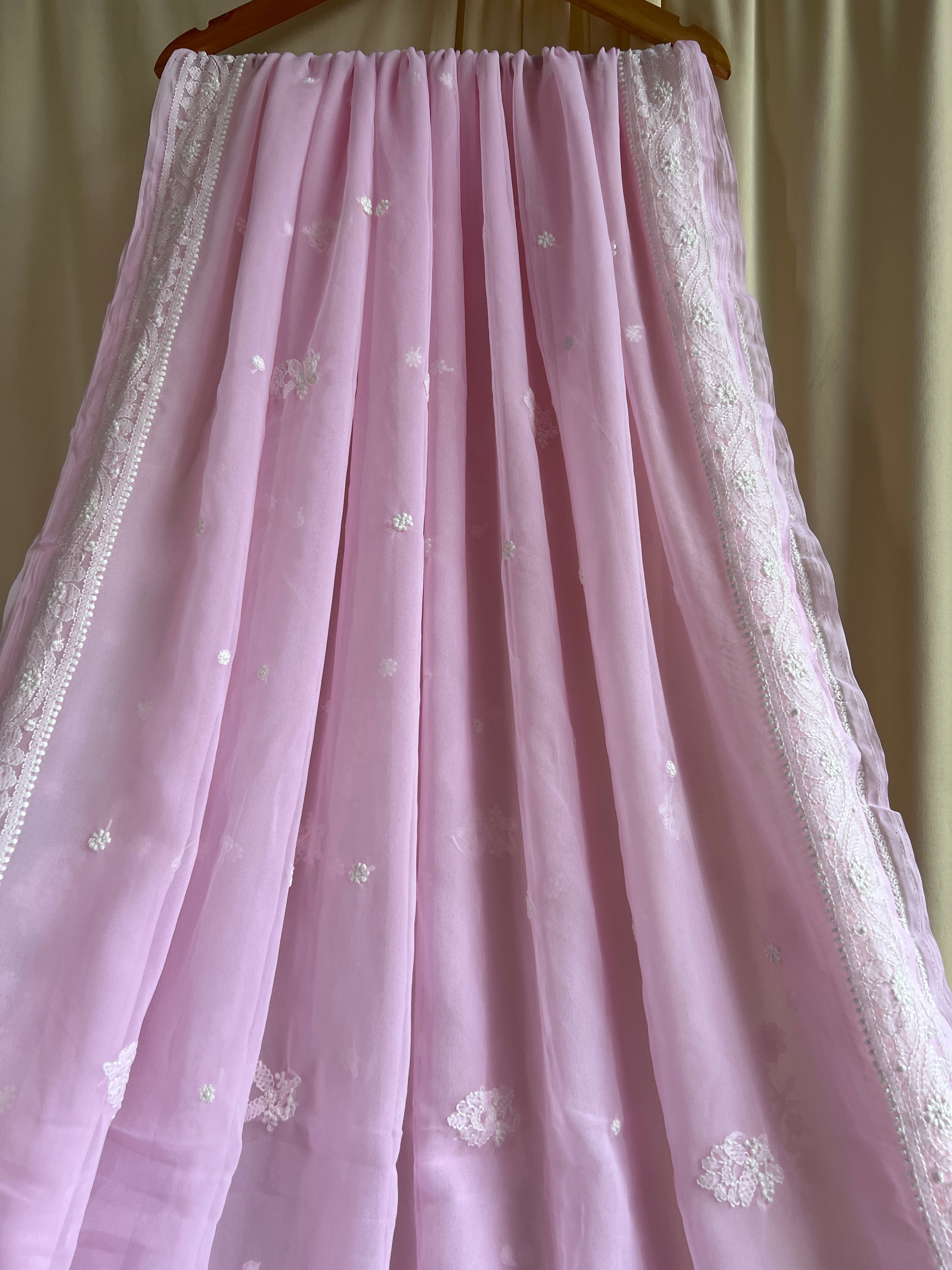 Georgette Chikankari saree in Pink ARIAA CHIKANKARI