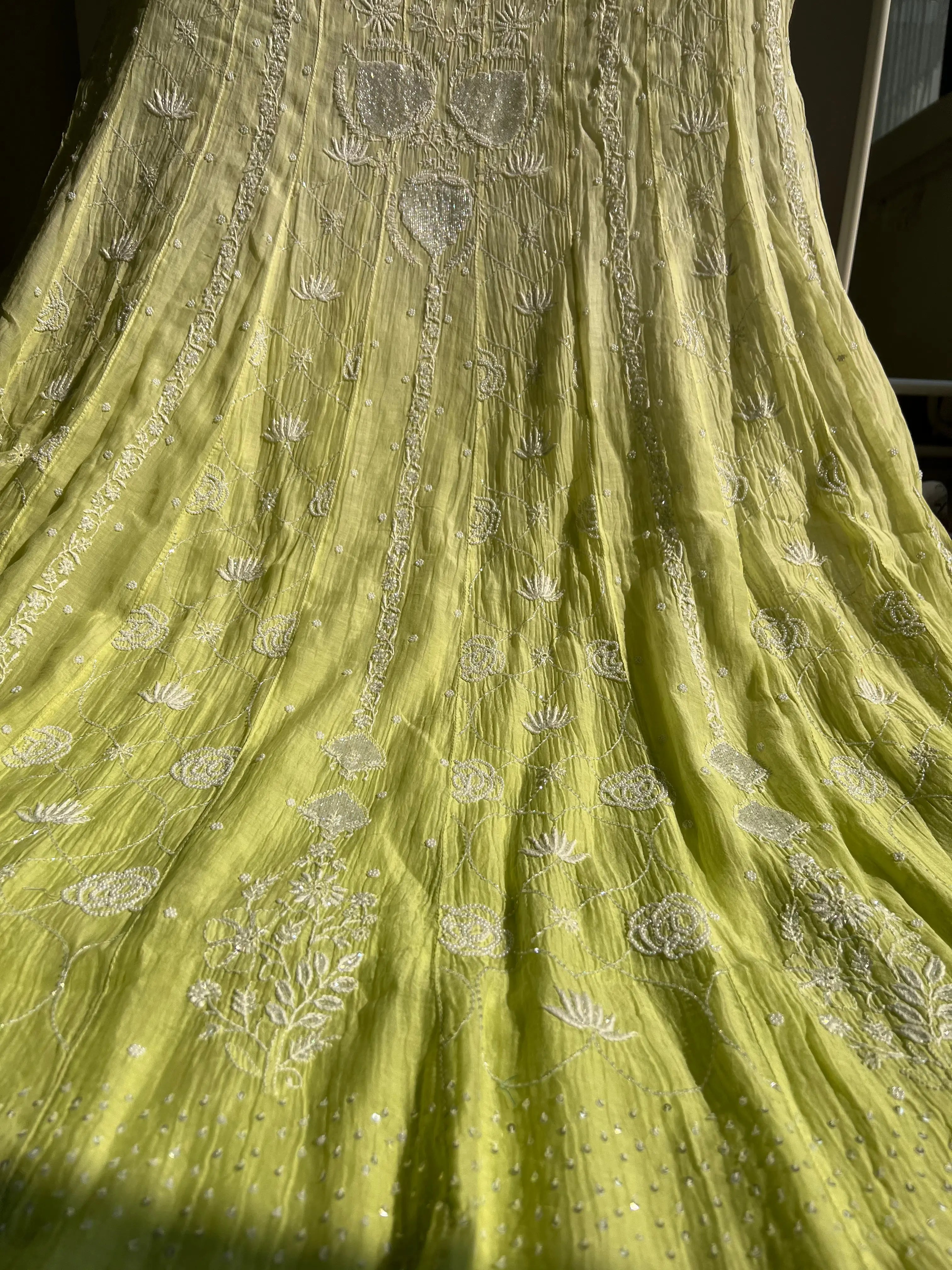 Mul Chanderi Chikankari Anarkali - Green ARIAA CHIKANKARI