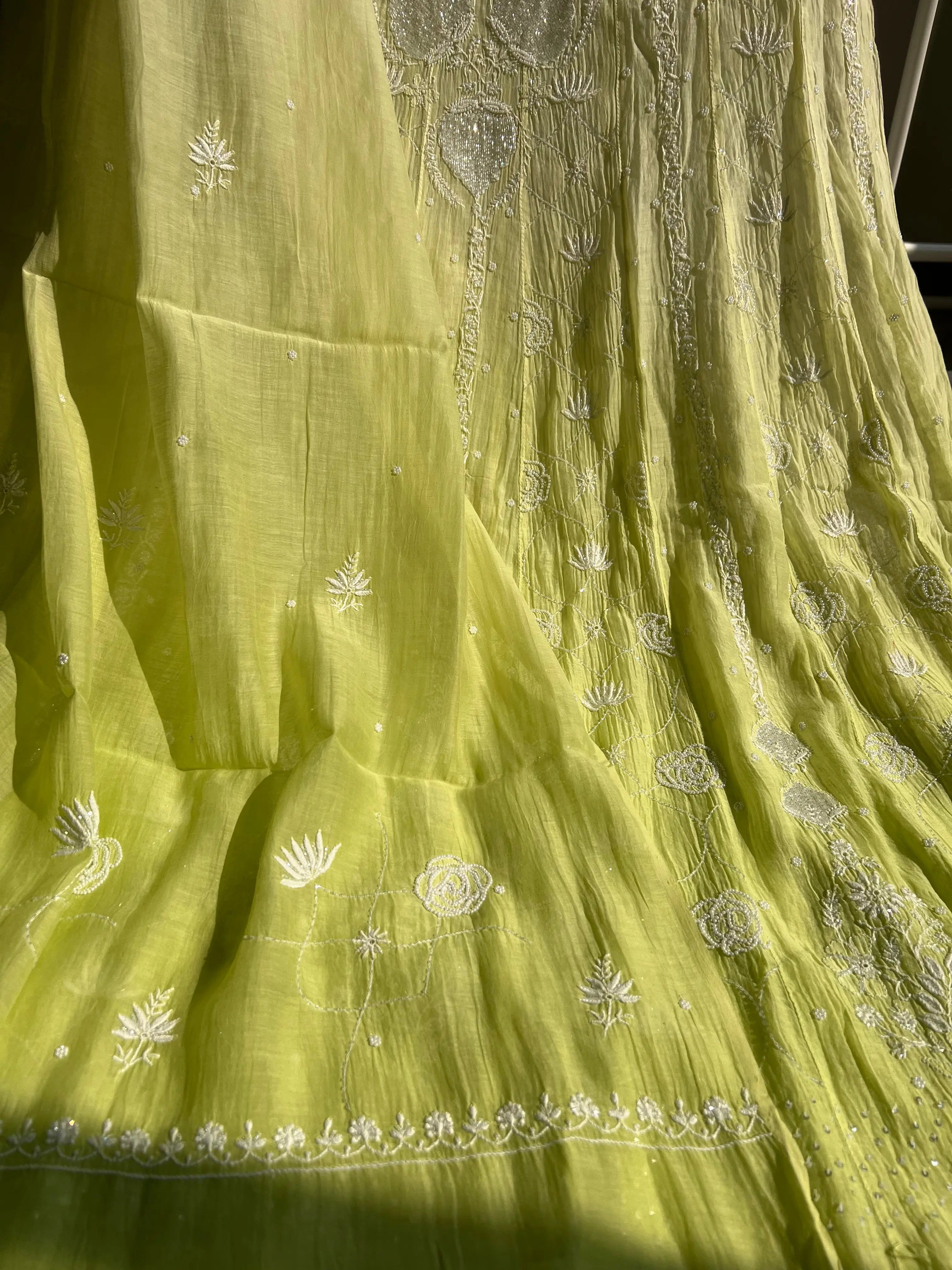 Mul Chanderi Chikankari Anarkali - Green ARIAA CHIKANKARI