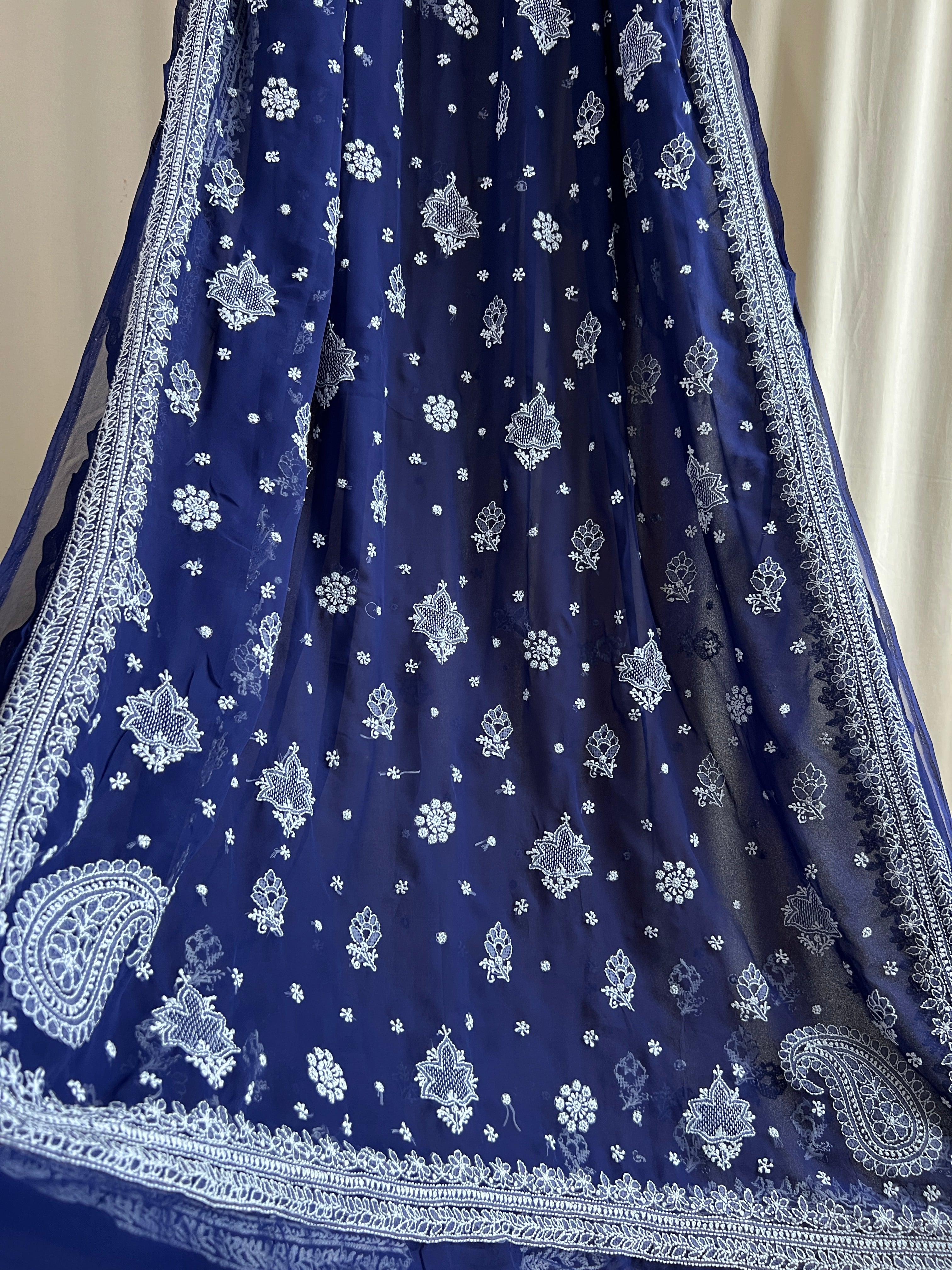 Georgette Chikankari saree in Dark Blue ARIAA CHIKANKARI