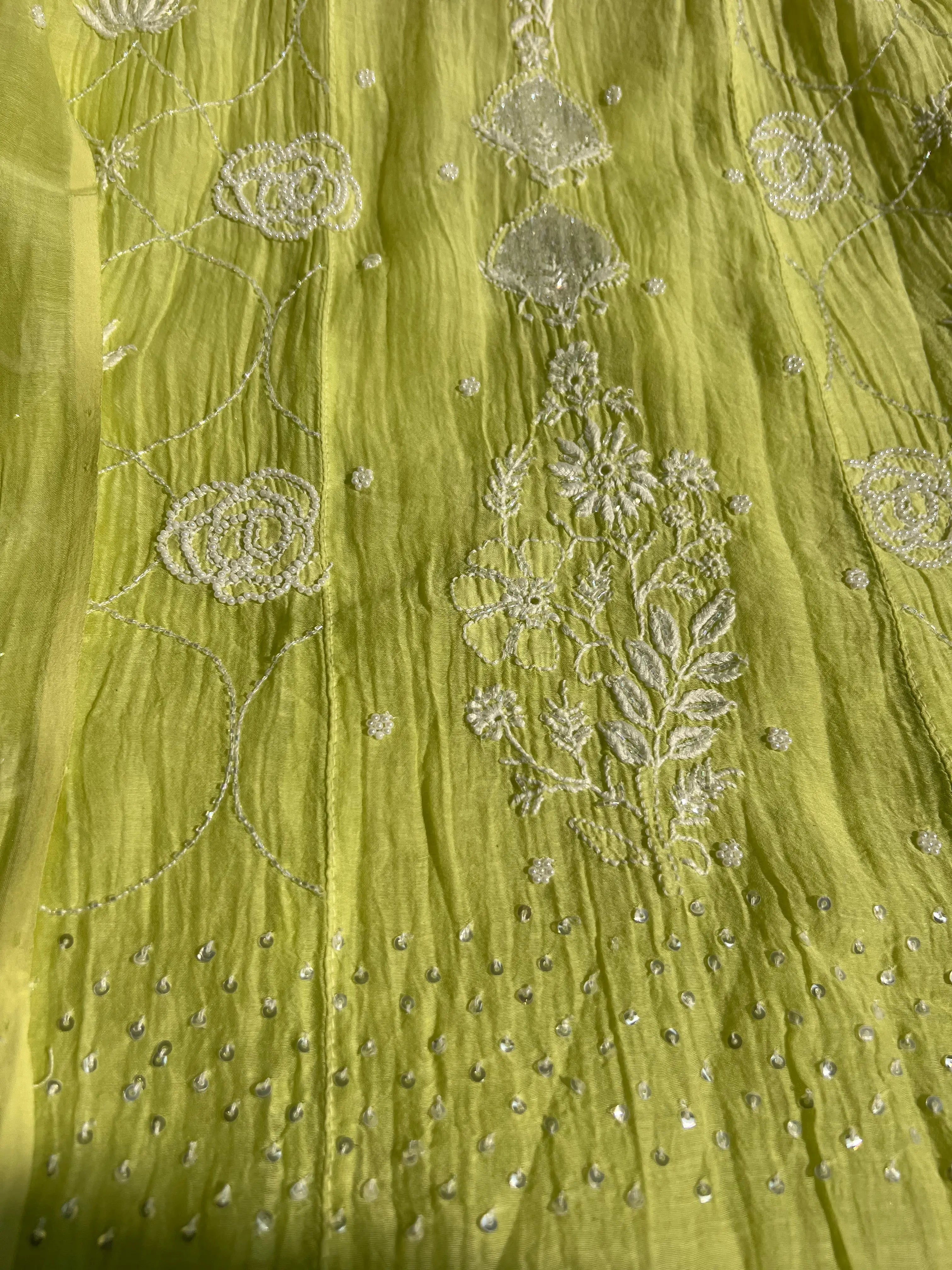 Mul Chanderi Chikankari Anarkali - Green ARIAA CHIKANKARI