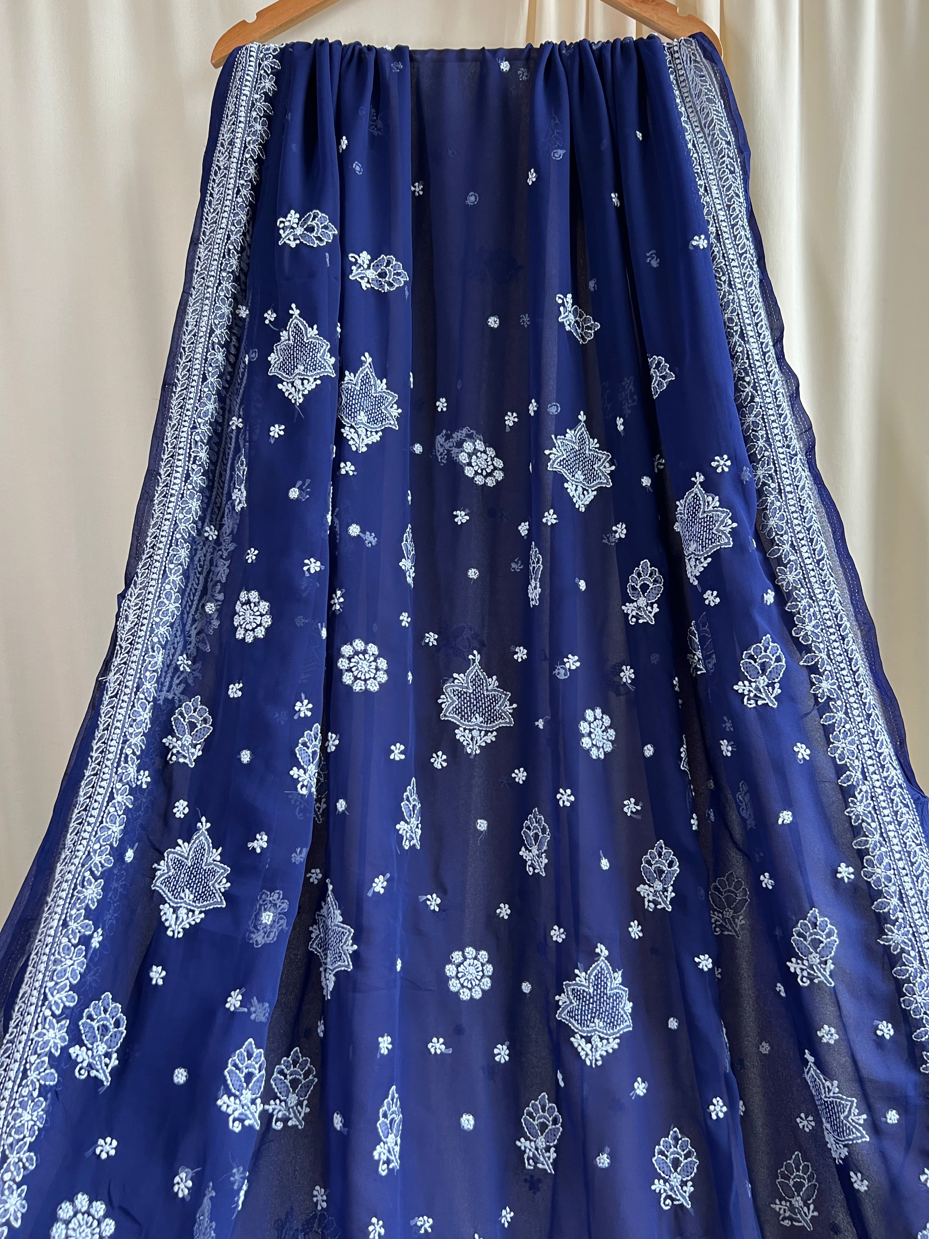 Georgette Chikankari saree in Dark Blue ARIAA CHIKANKARI