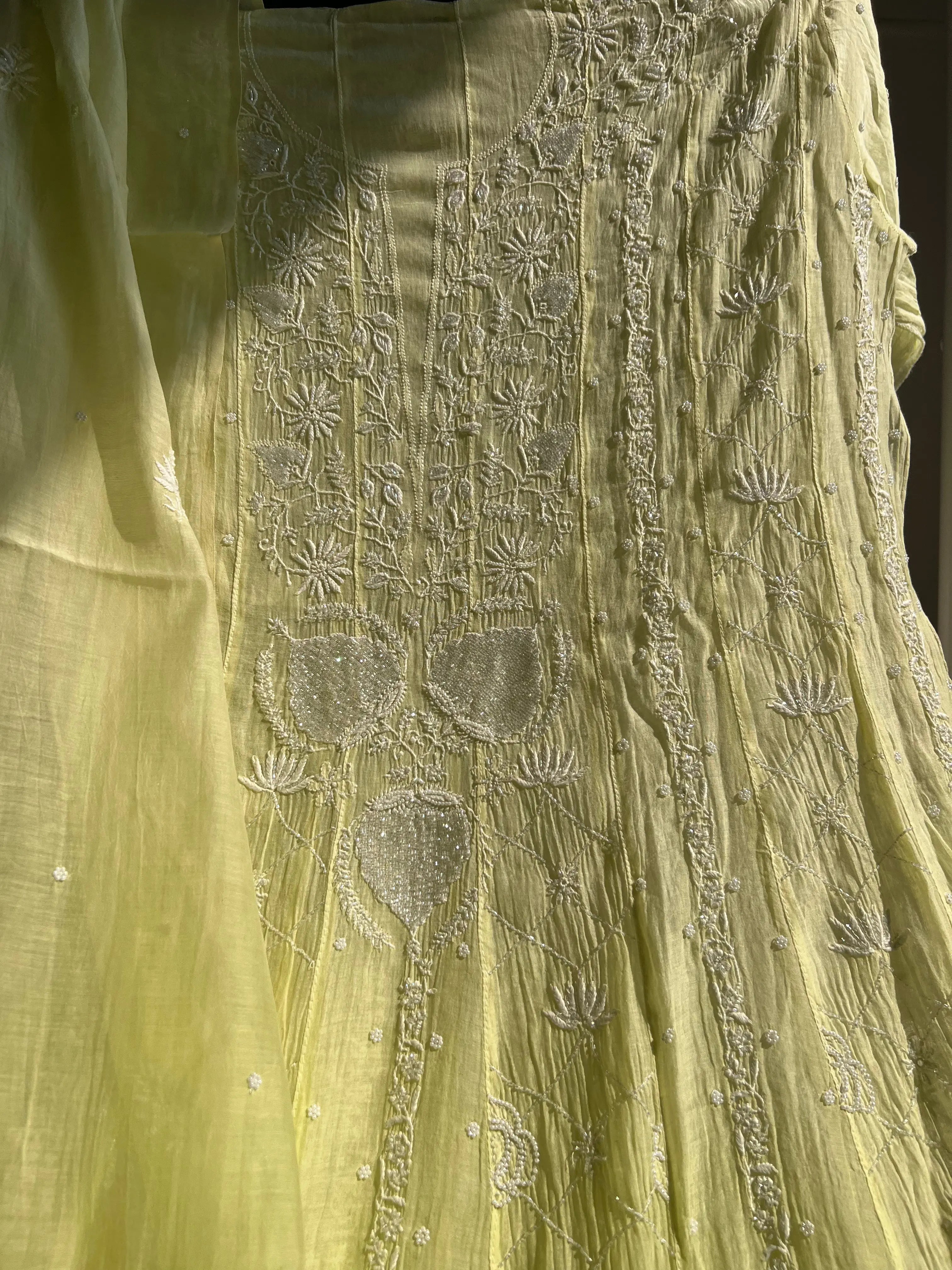 Mul Chanderi Chikankari Anarkali - Green ARIAA CHIKANKARI
