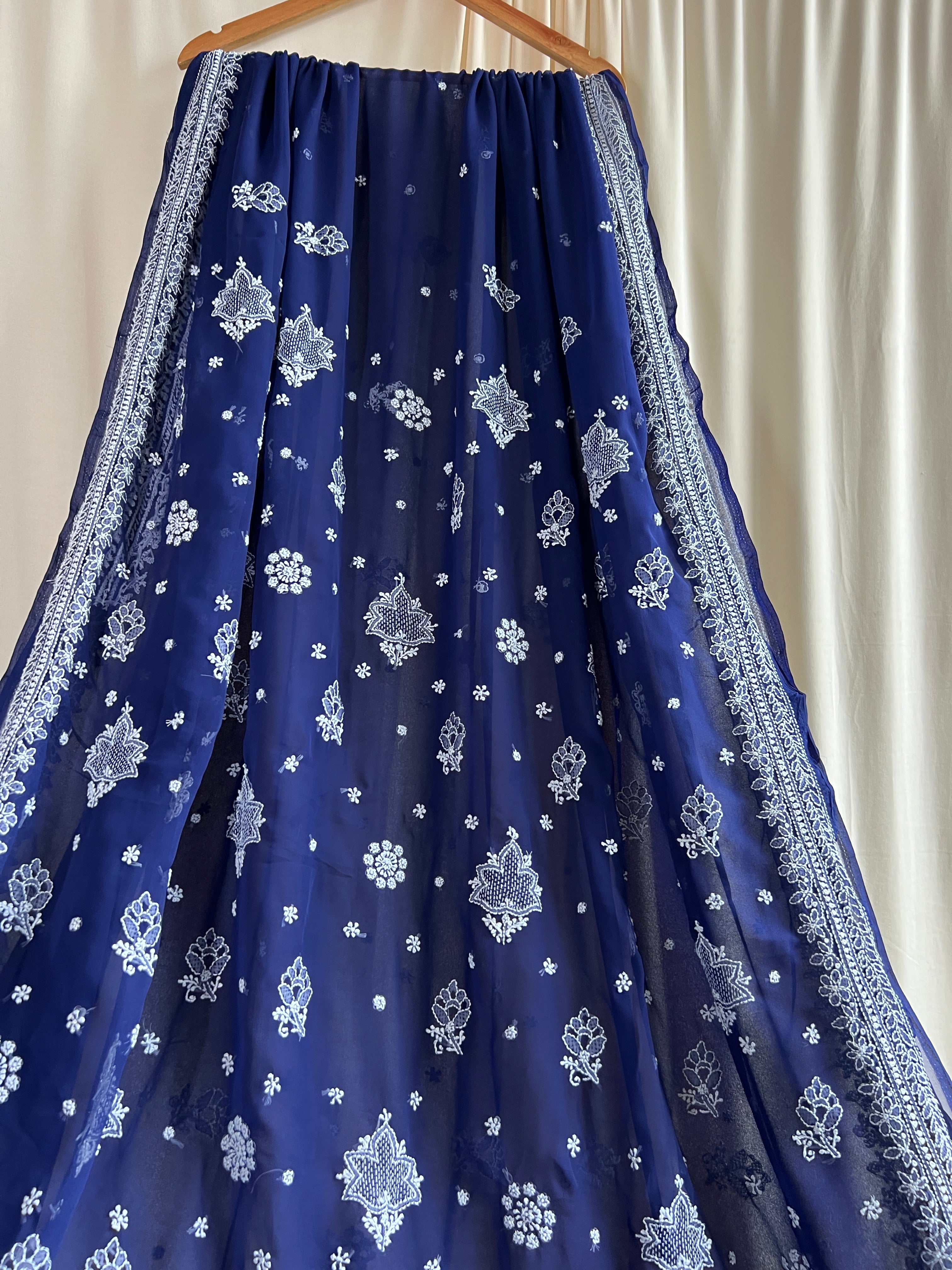 Georgette Chikankari saree in Dark Blue ARIAA CHIKANKARI
