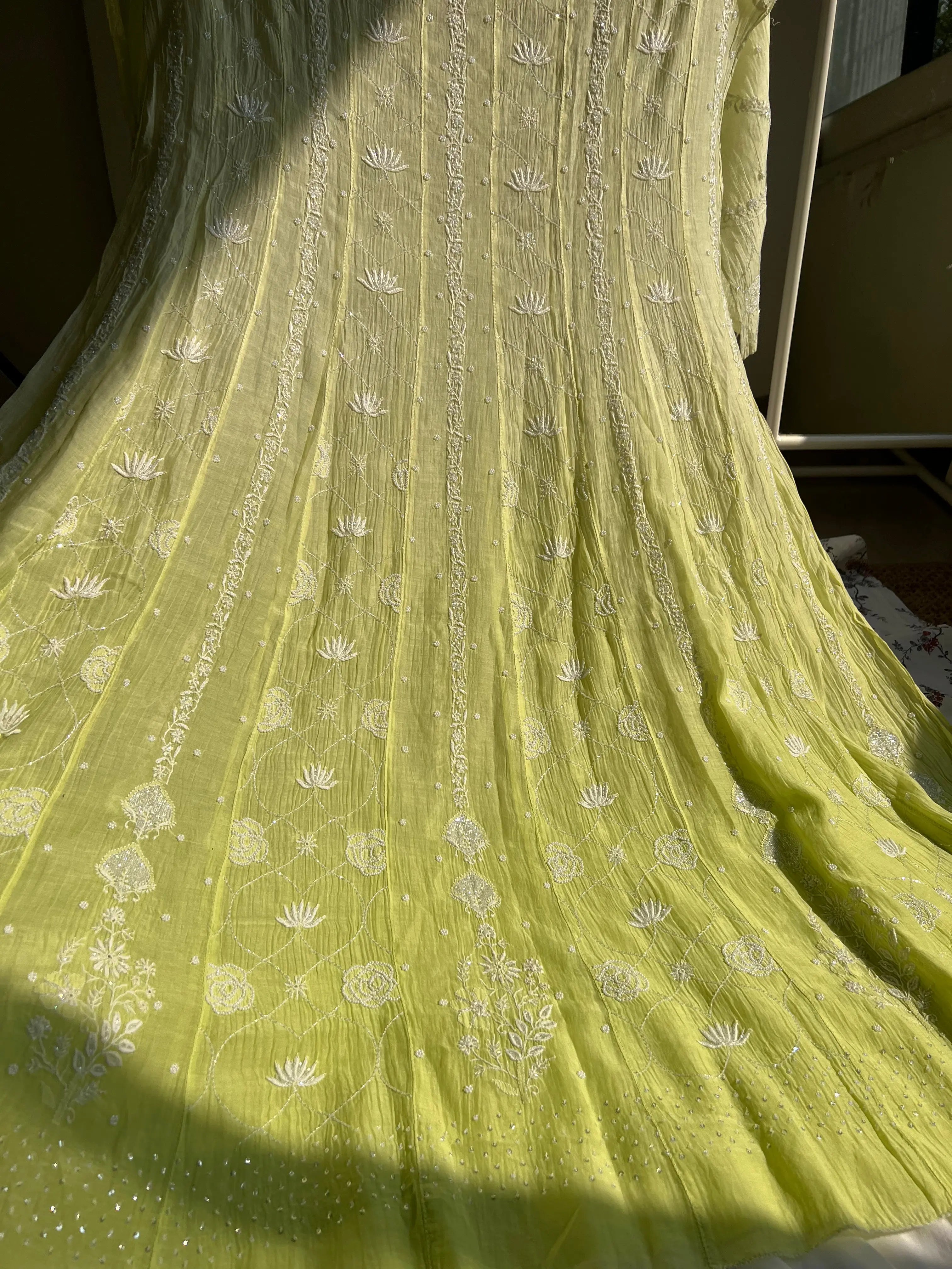 Mul Chanderi Chikankari Anarkali - Green ARIAA CHIKANKARI