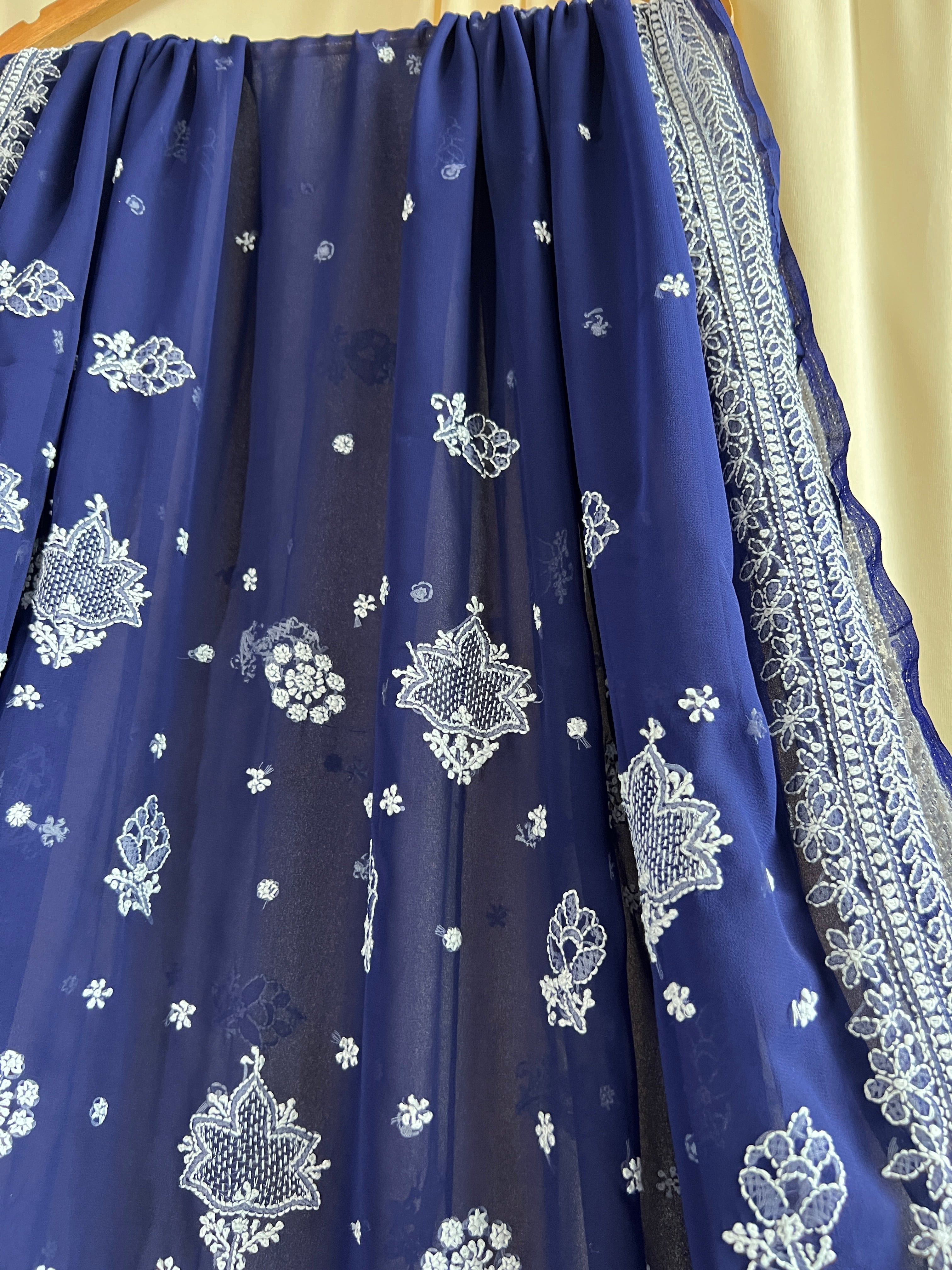 Georgette Chikankari saree in Dark Blue ARIAA CHIKANKARI