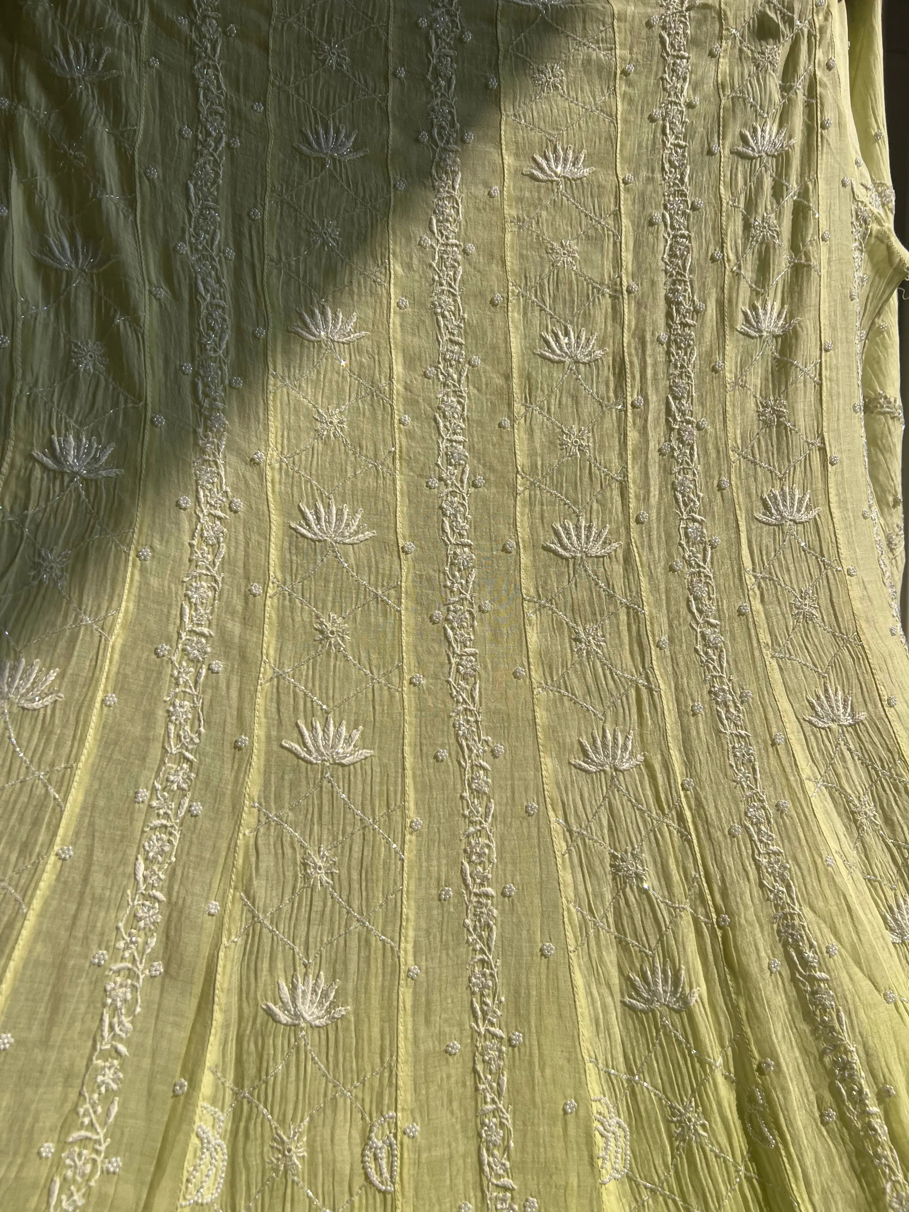 Mul Chanderi Chikankari Anarkali - Green ARIAA CHIKANKARI