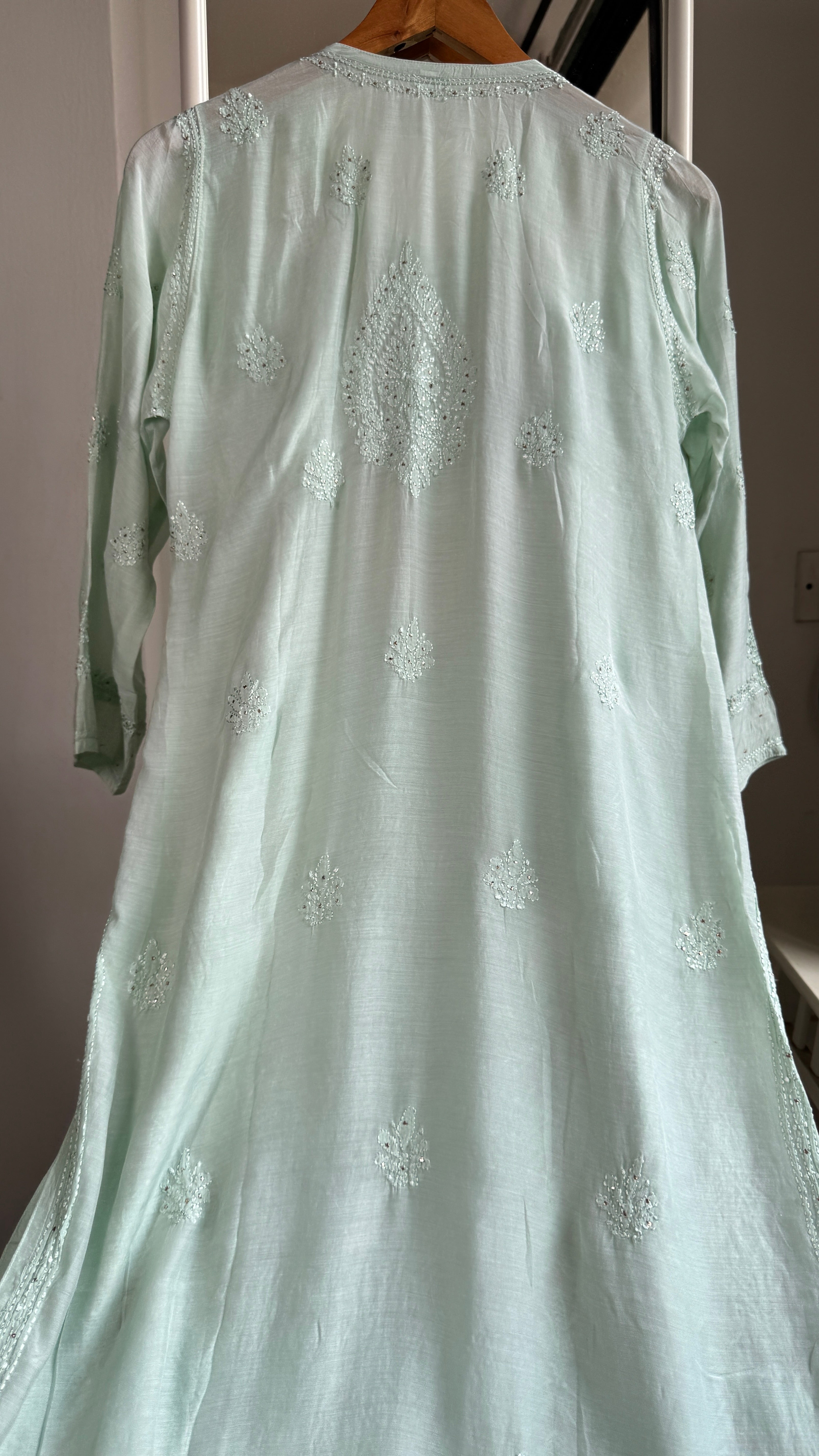 Muslin Chikankari Full Jaal Kurti with Mukaish work - Pistachio Green - Aayat Collection