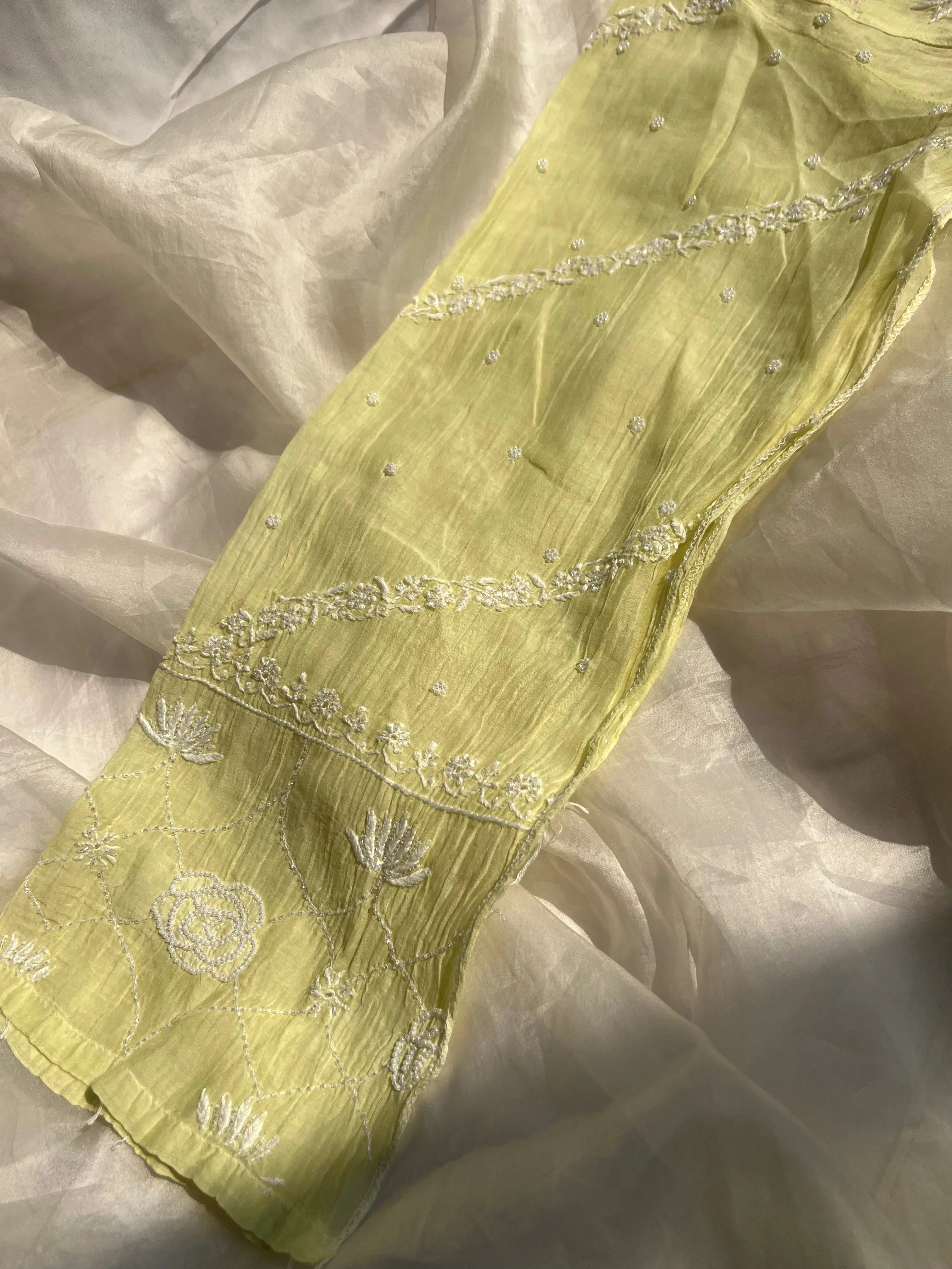 Mul Chanderi Chikankari Anarkali - Green ARIAA CHIKANKARI