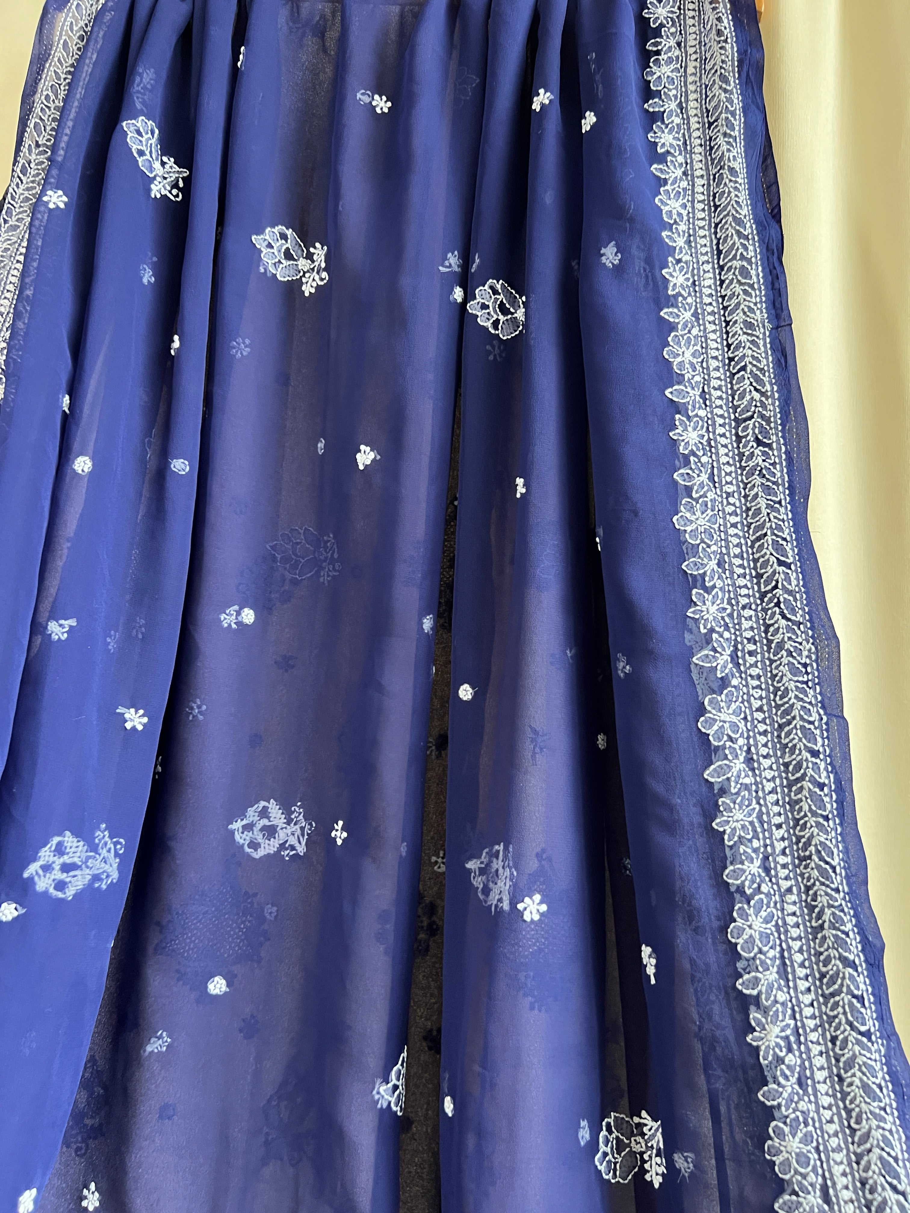 Georgette Chikankari saree in Dark Blue ARIAA CHIKANKARI
