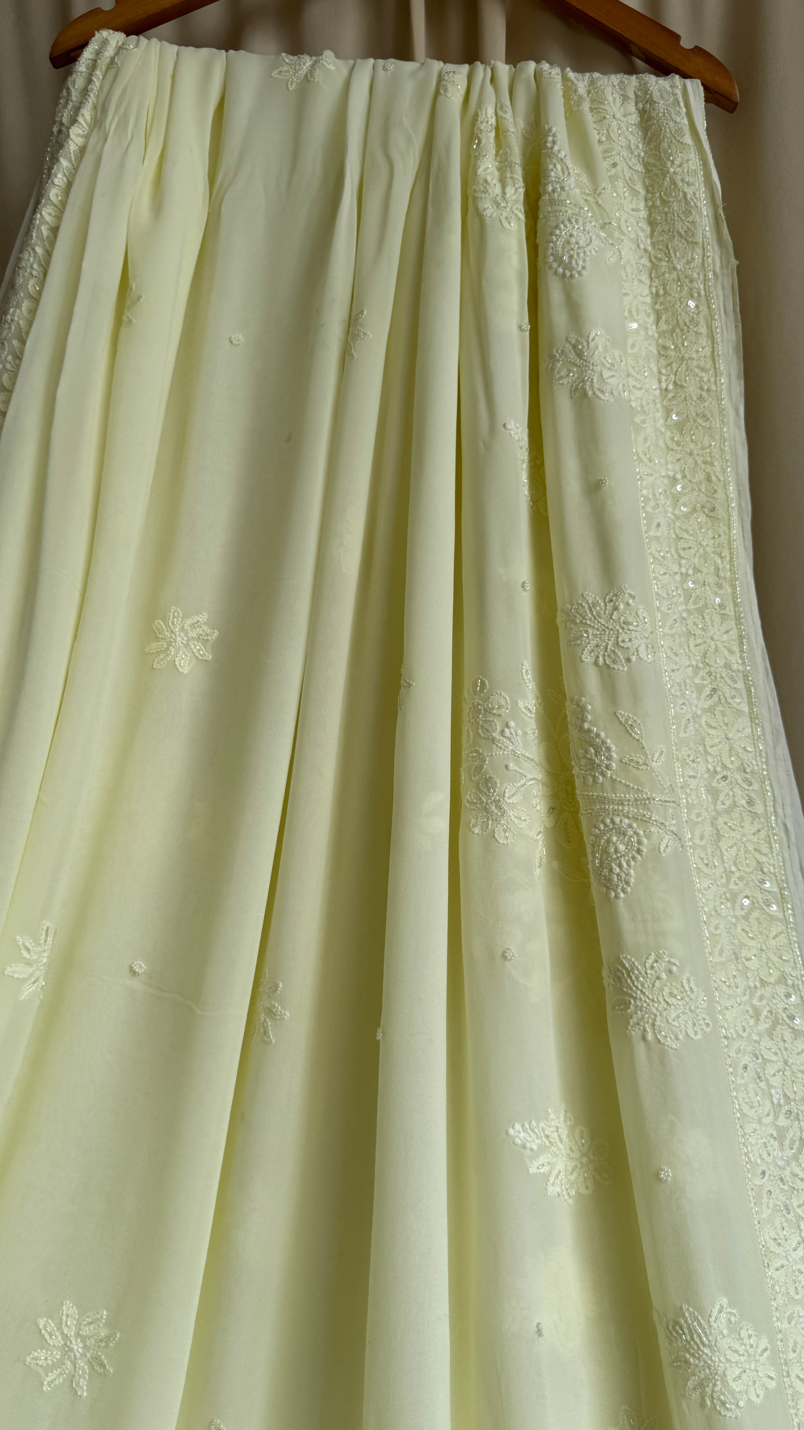 Viscose Chikankari saree with Pearl embellishments - Lemon Yellow