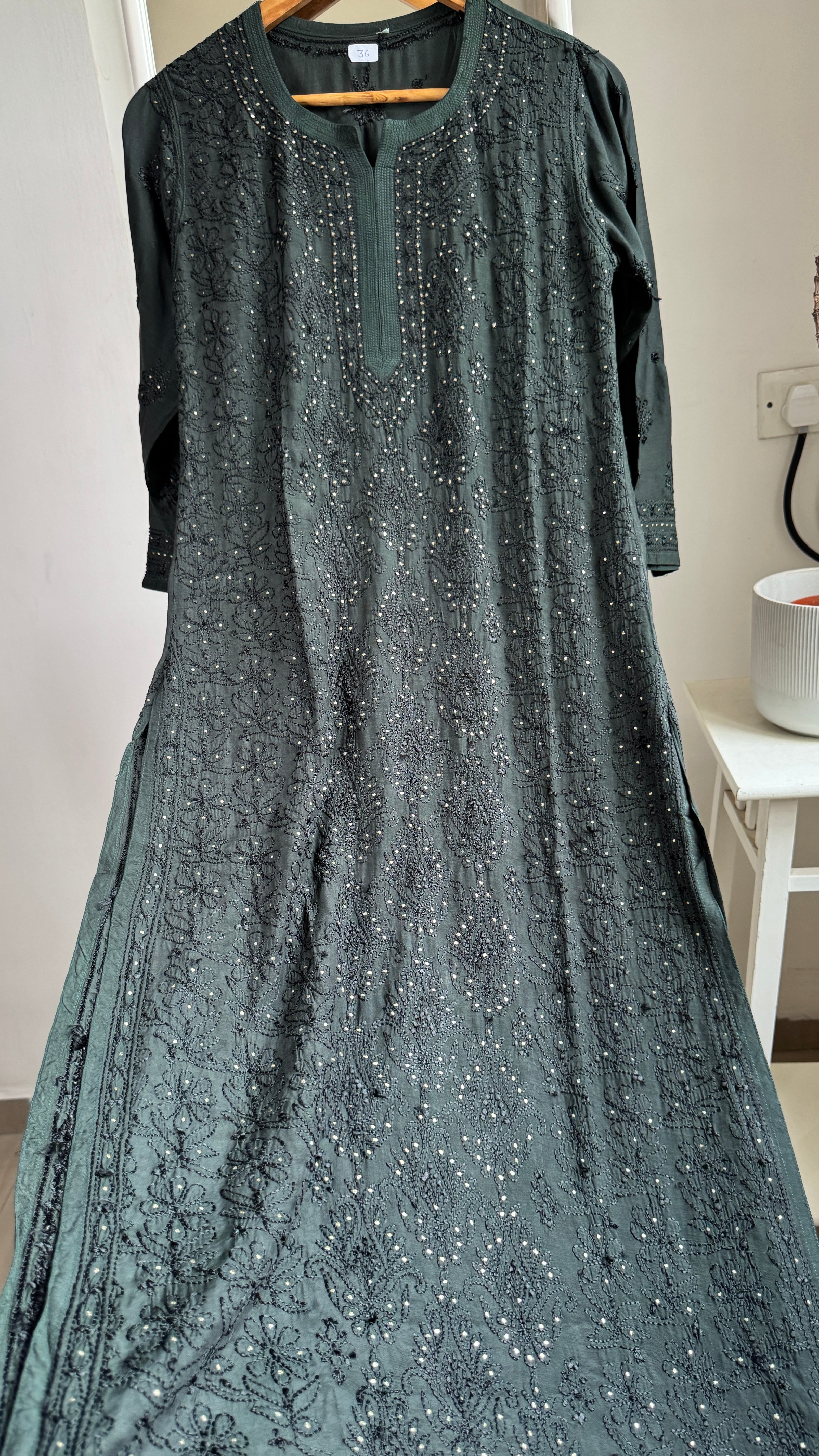 Muslin Chikankari Full Jaal Kurti with Mukaish work - Dark Pine Green - Aayat Collection