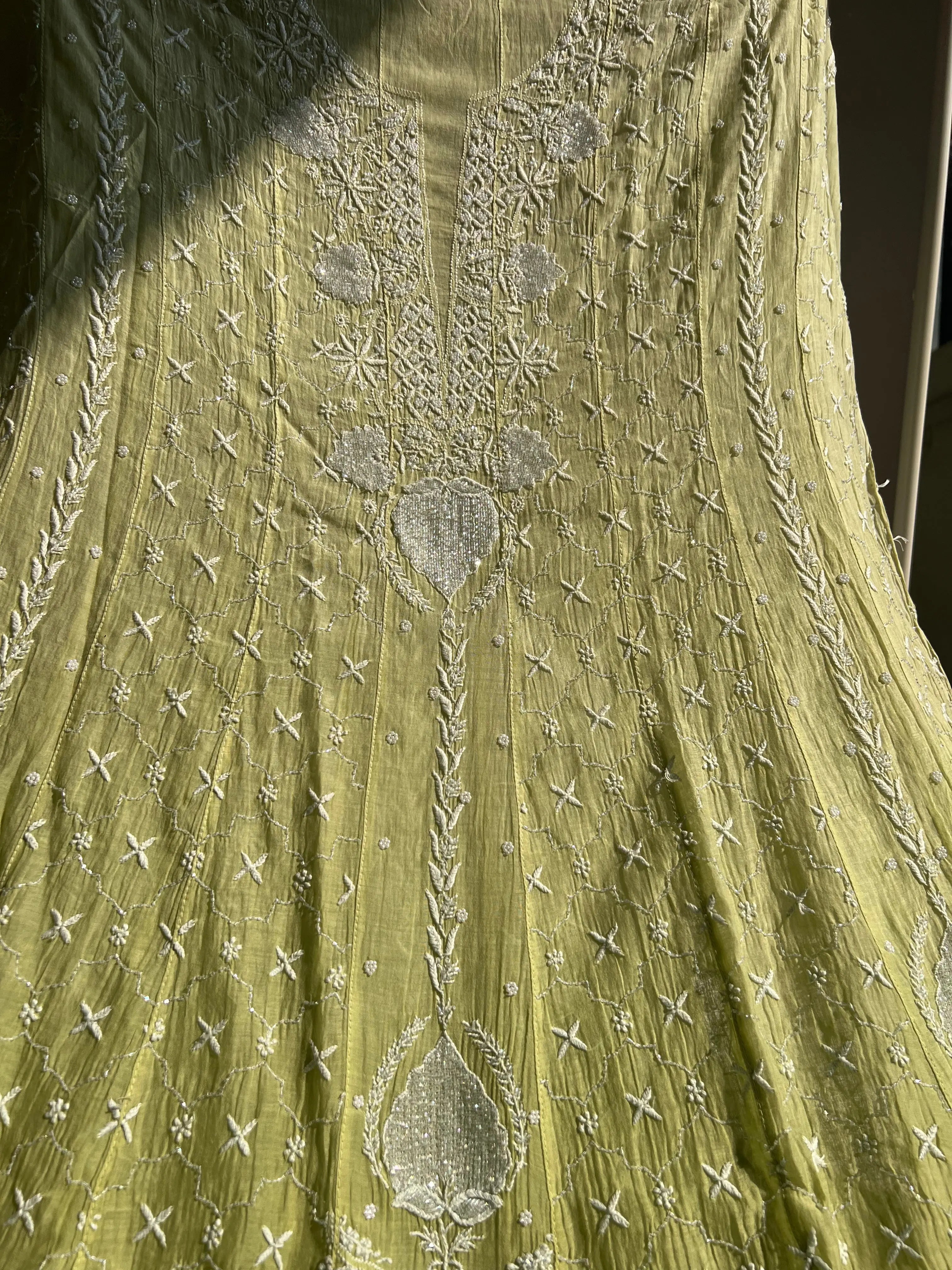 Mul Chanderi Chikankari Anarkali - Mehandi Green ARIAA CHIKANKARI