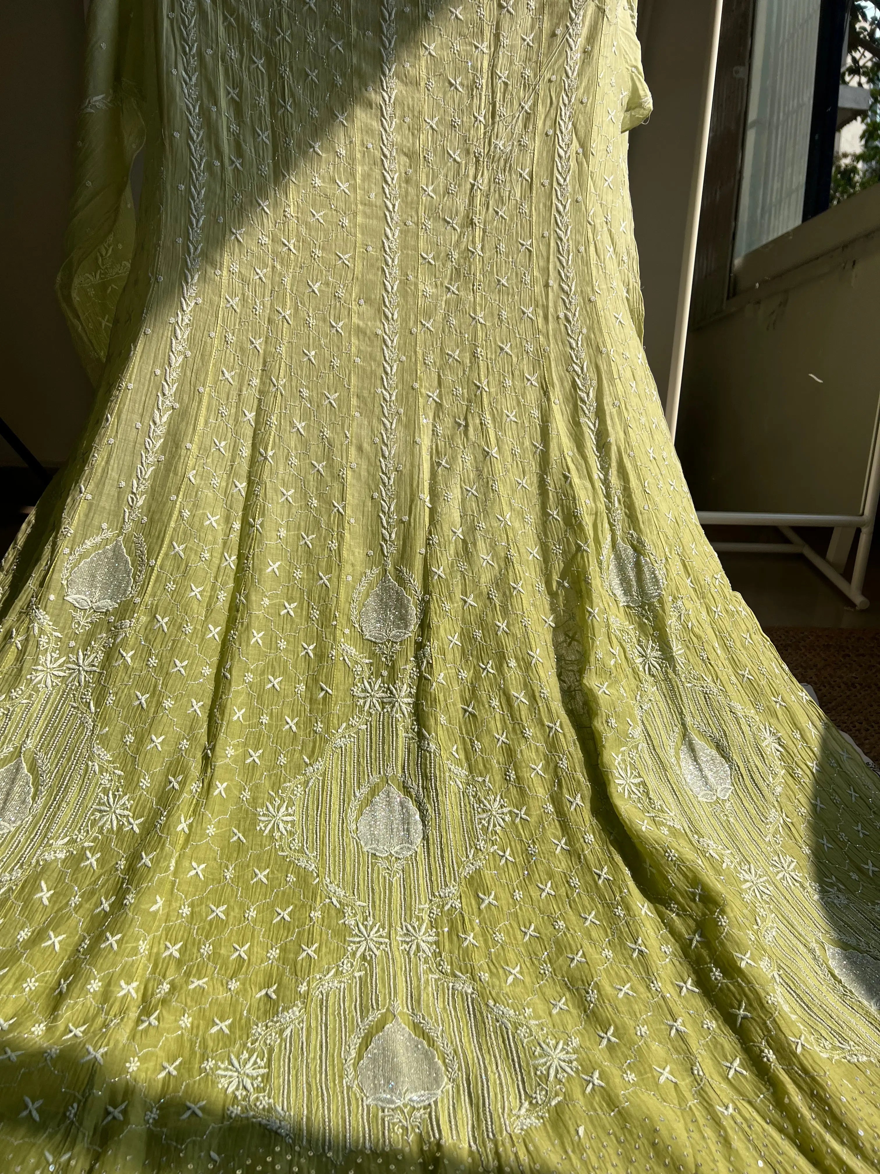 Mul Chanderi Chikankari Anarkali - Mehandi Green ARIAA CHIKANKARI