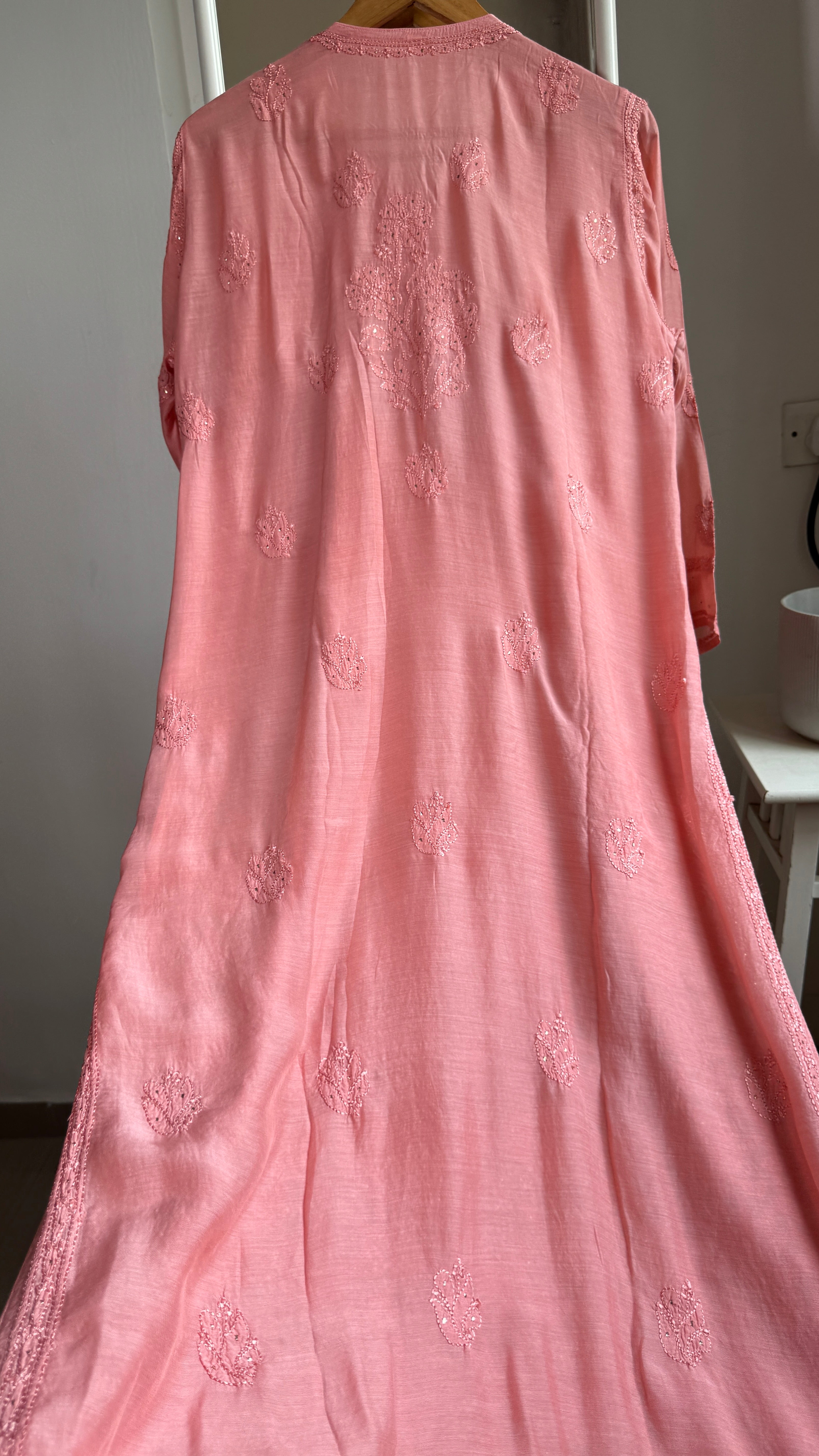 Muslin Chikankari Full Jaal Kurti with Mukaish work - Rosewood - Aayat Collection