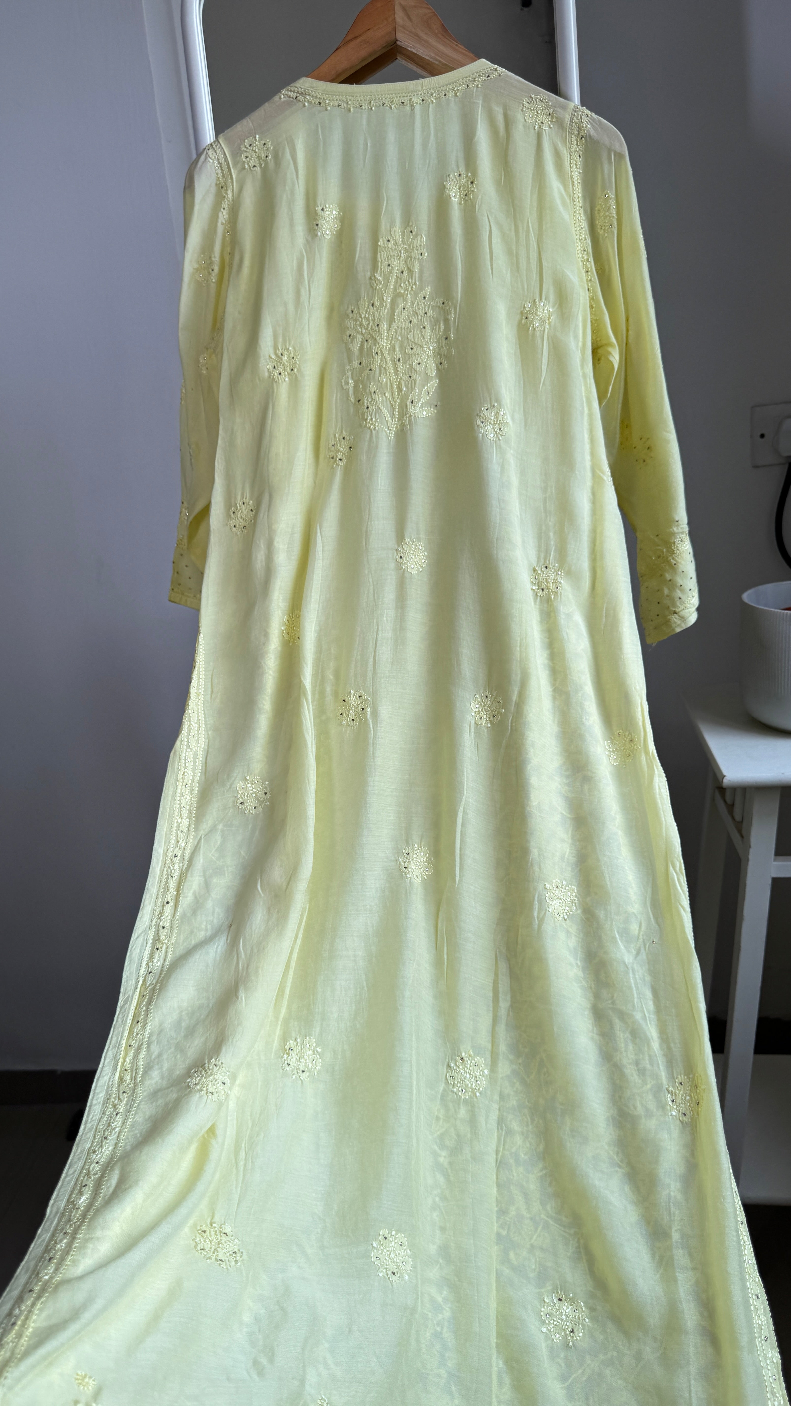 Muslin Chikankari Full Jaal Kurti with Mukaish work - Lemon Yellow - Aayat Collection