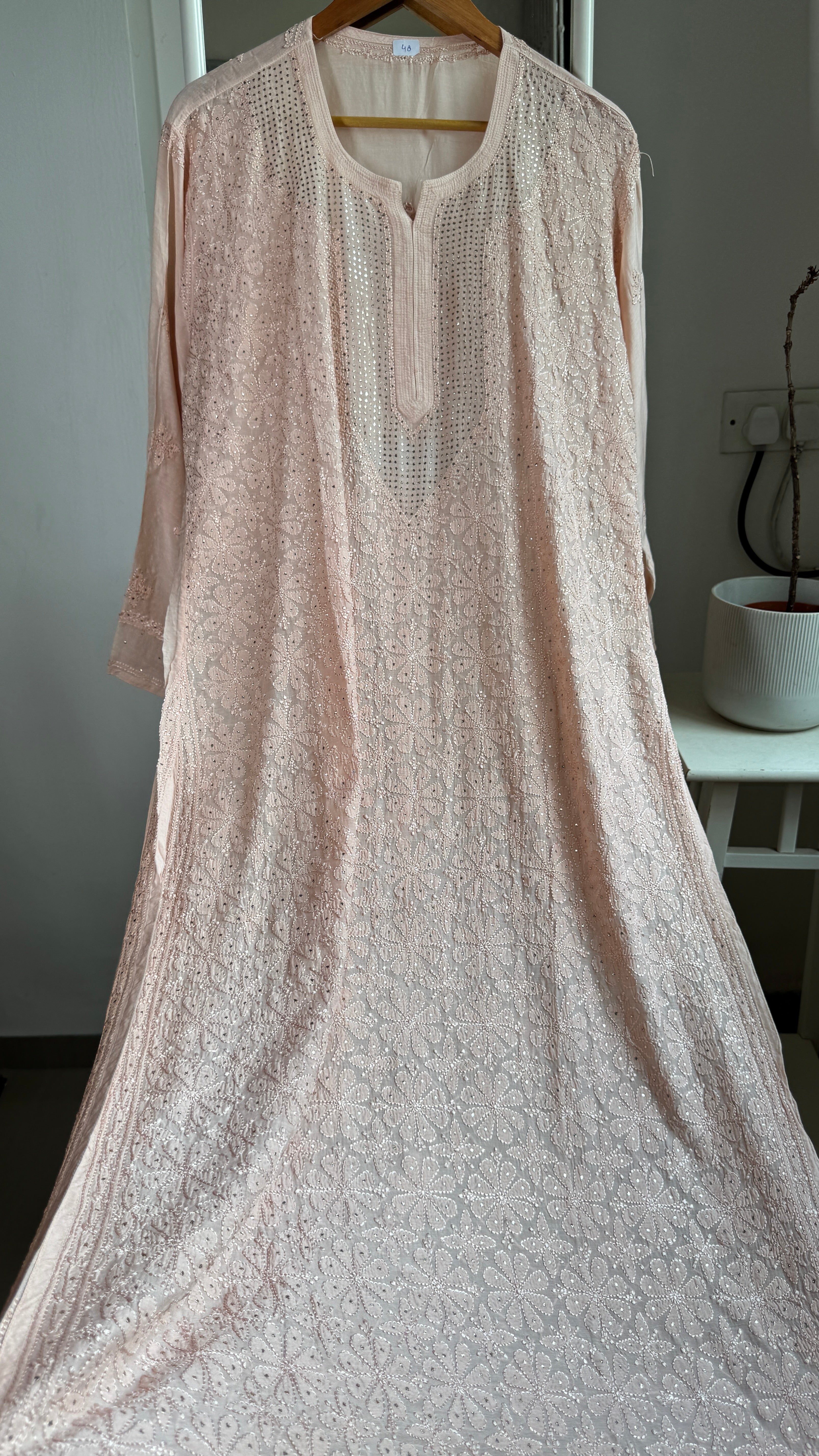 Muslin Chikankari Full Jaal Kurti with Mukaish work - Nude Pink - Aayat Collection