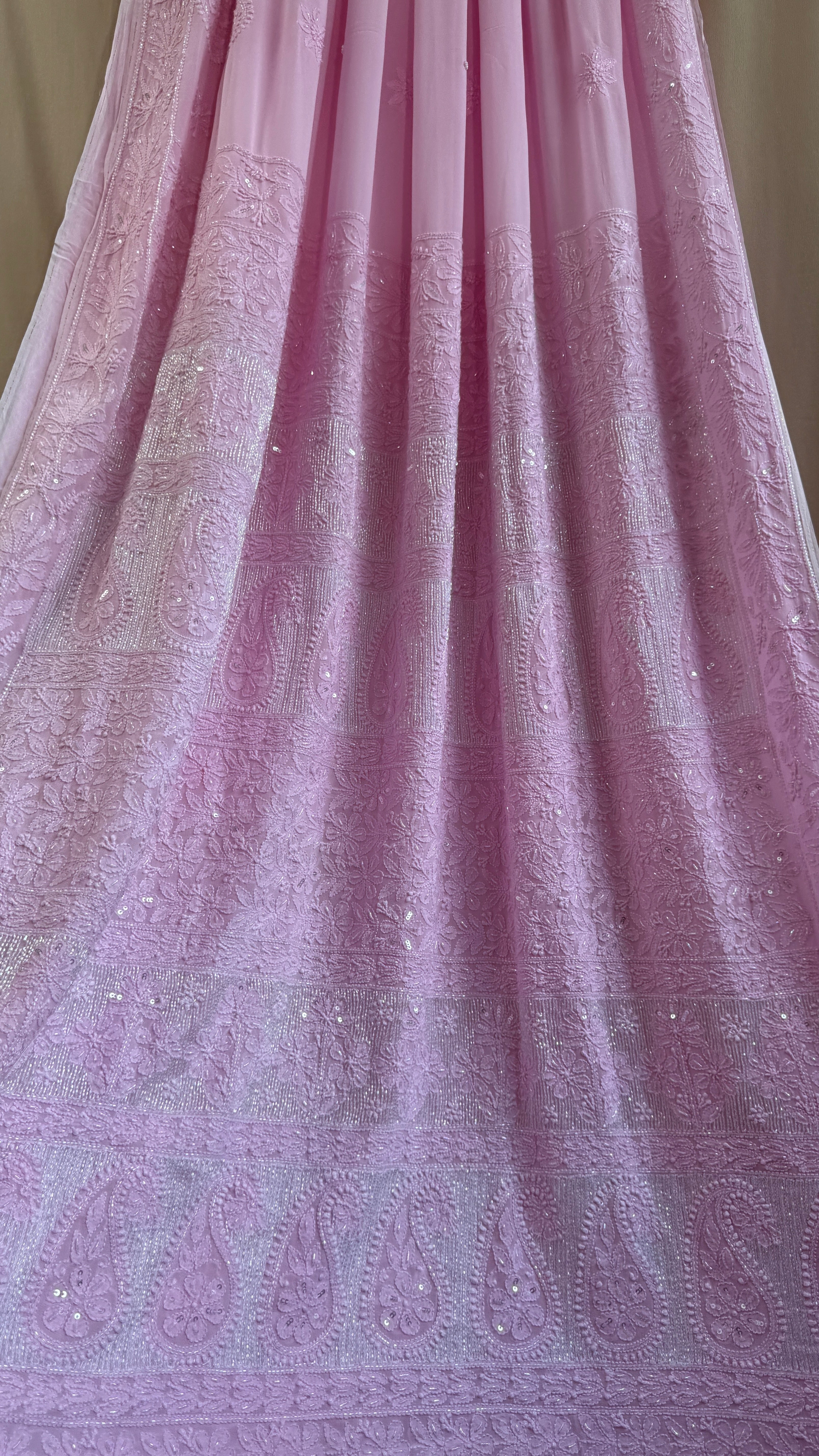 Viscose Chikankari saree with Pearl embellishments - Pink