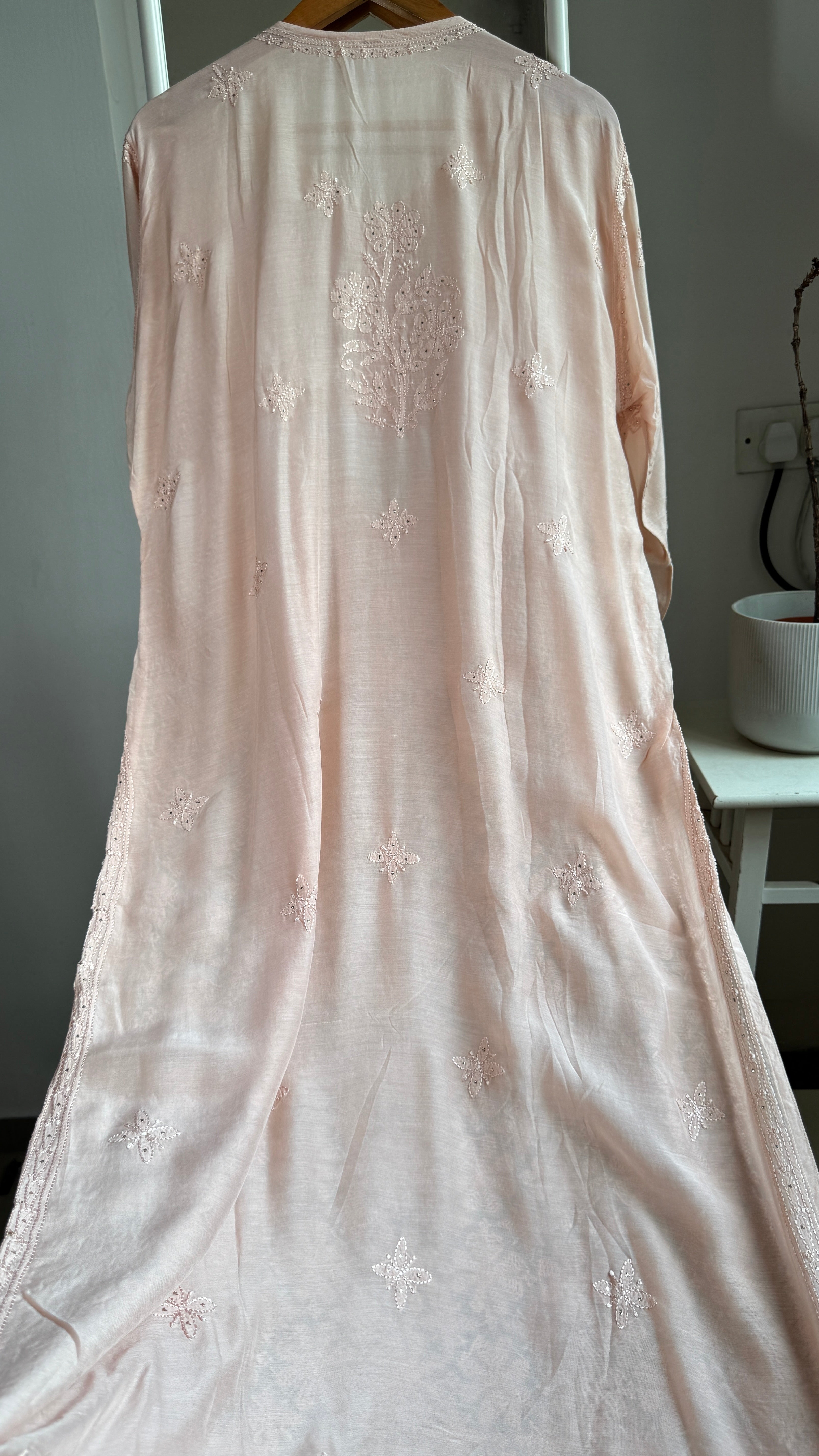 Muslin Chikankari Full Jaal Kurti with Mukaish work - Nude Pink - Aayat Collection