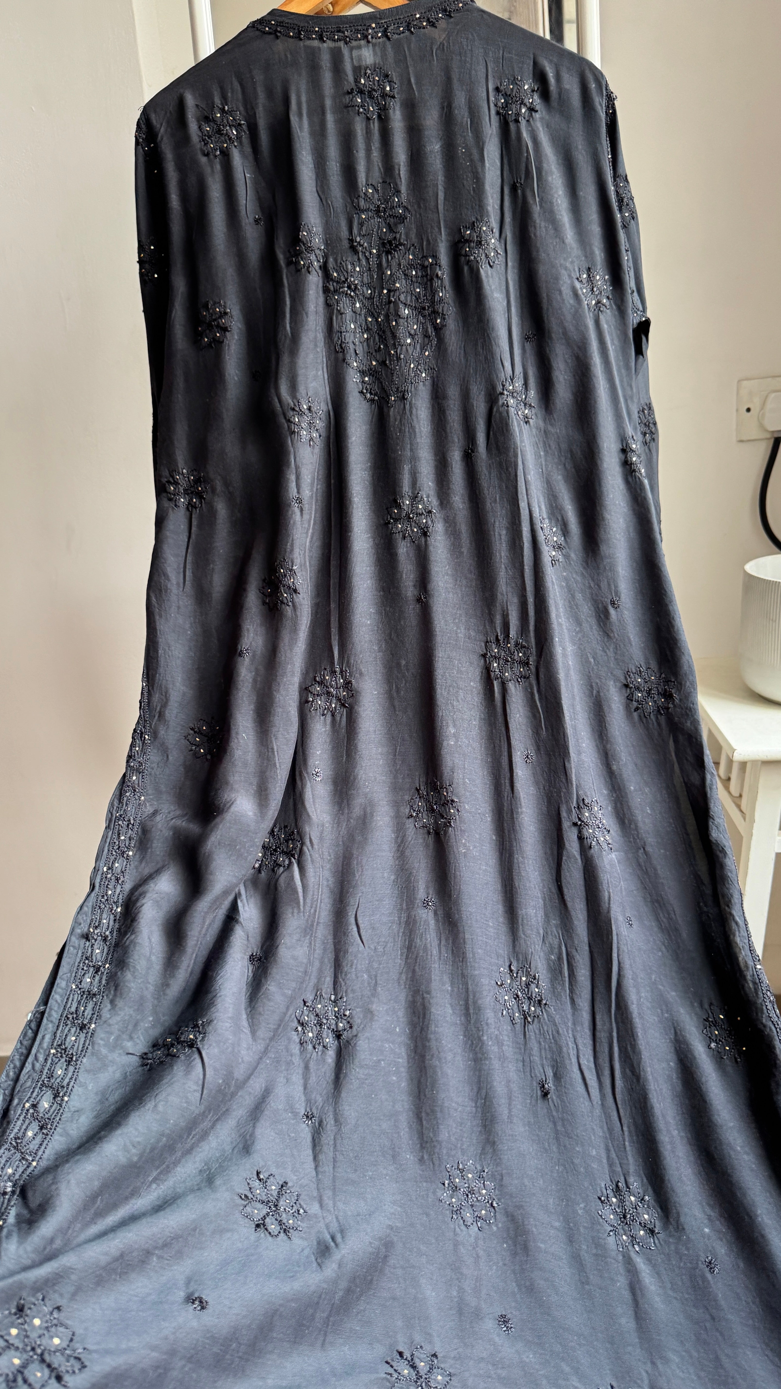 Muslin Chikankari Full Jaal Kurti with Mukaish work - Black - Aayat Collection
