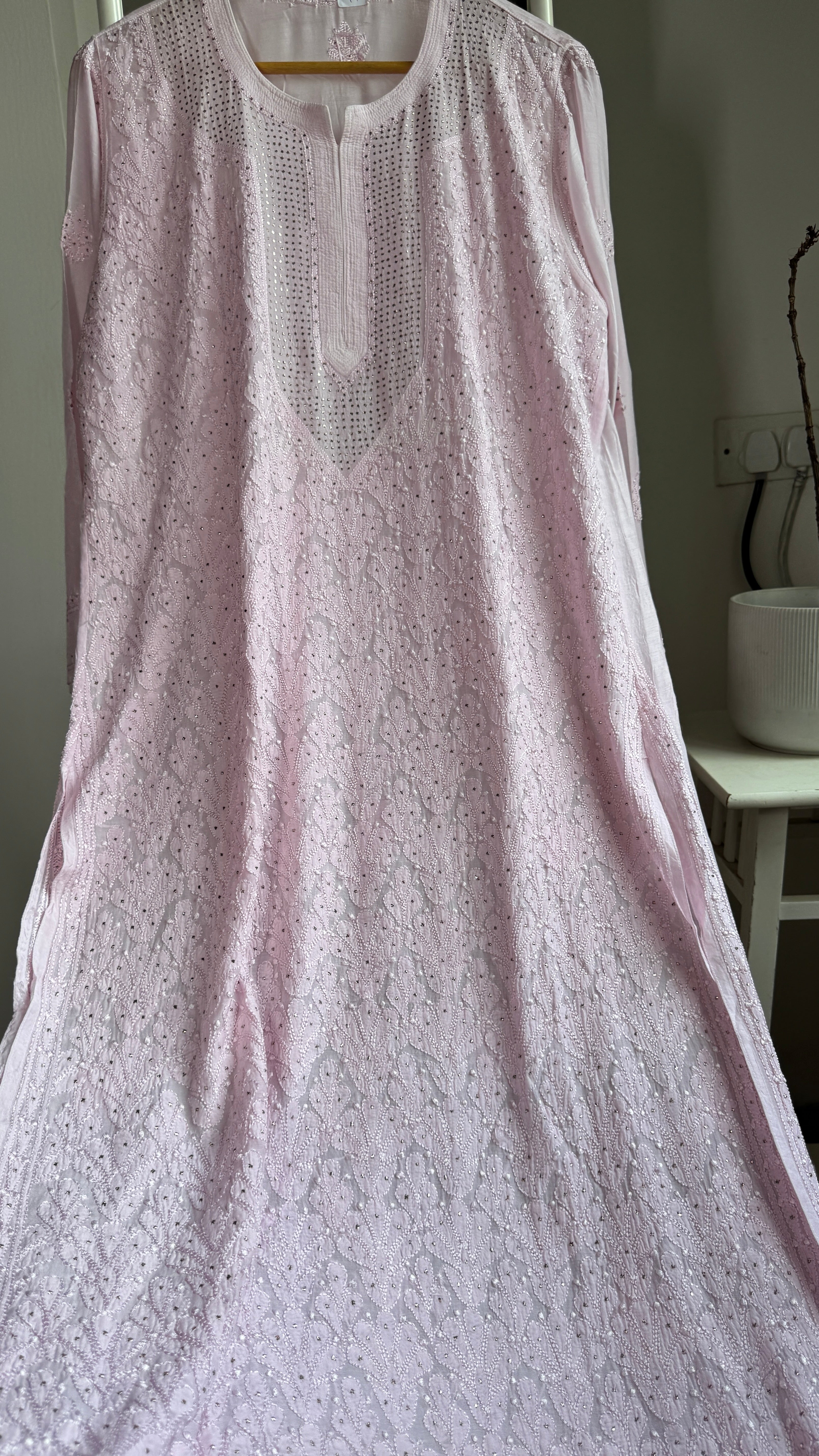 Muslin Chikankari Full Jaal Kurti with Mukaish work - Pink - Aayat Collection