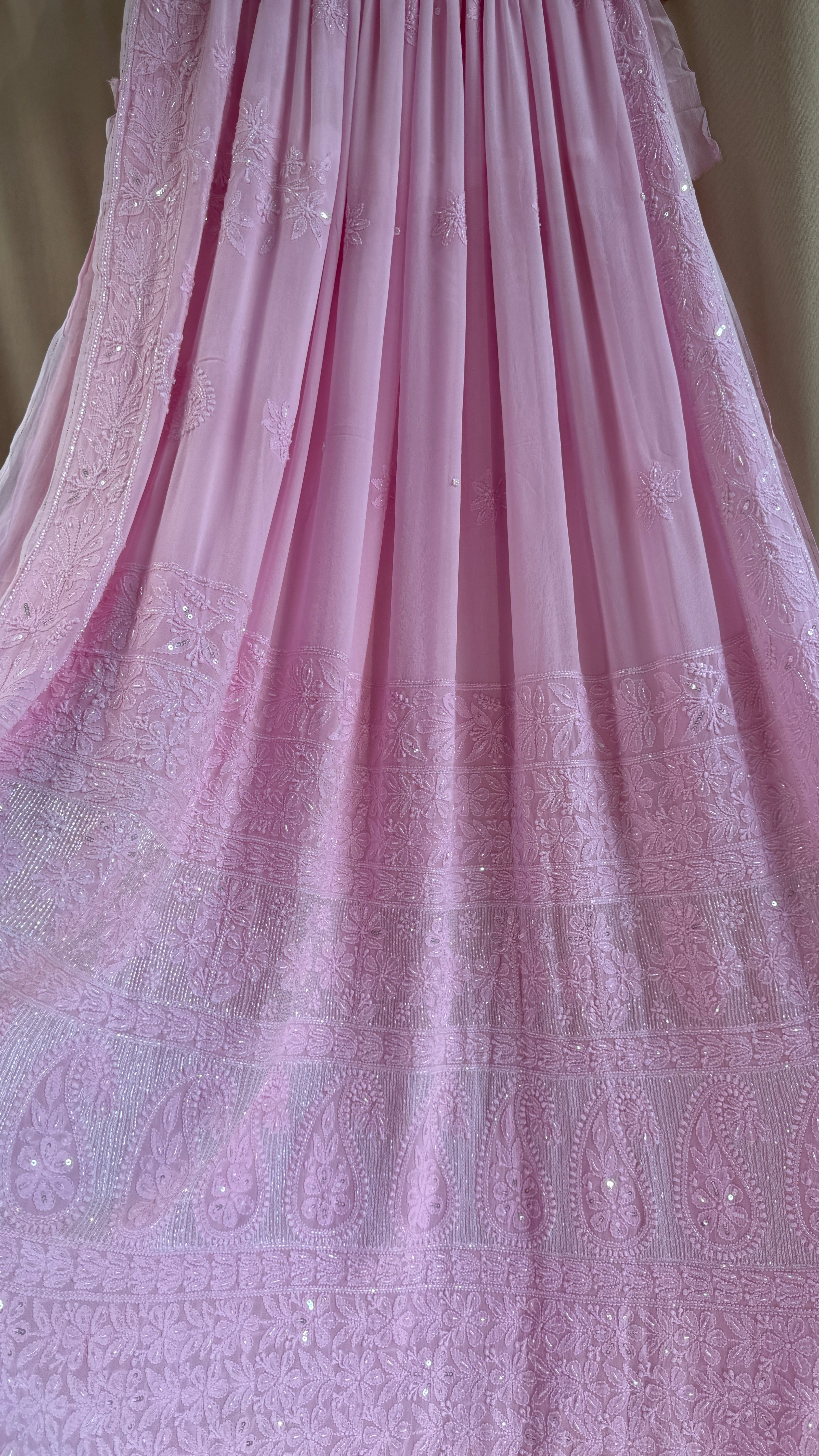 Viscose Chikankari saree with Pearl embellishments - Pink